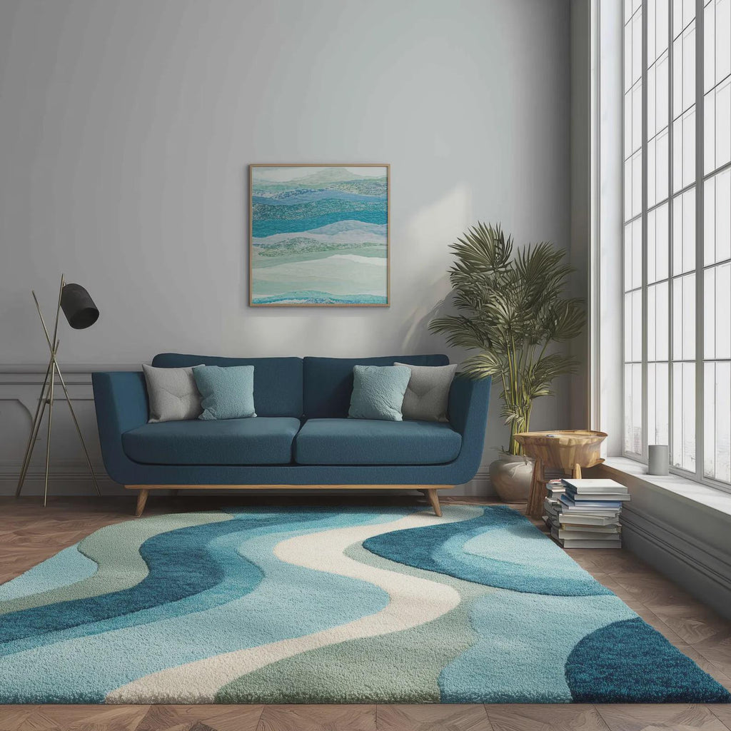 Wavy Hand Tufted Wool Area Rug, Modern Geometric Design