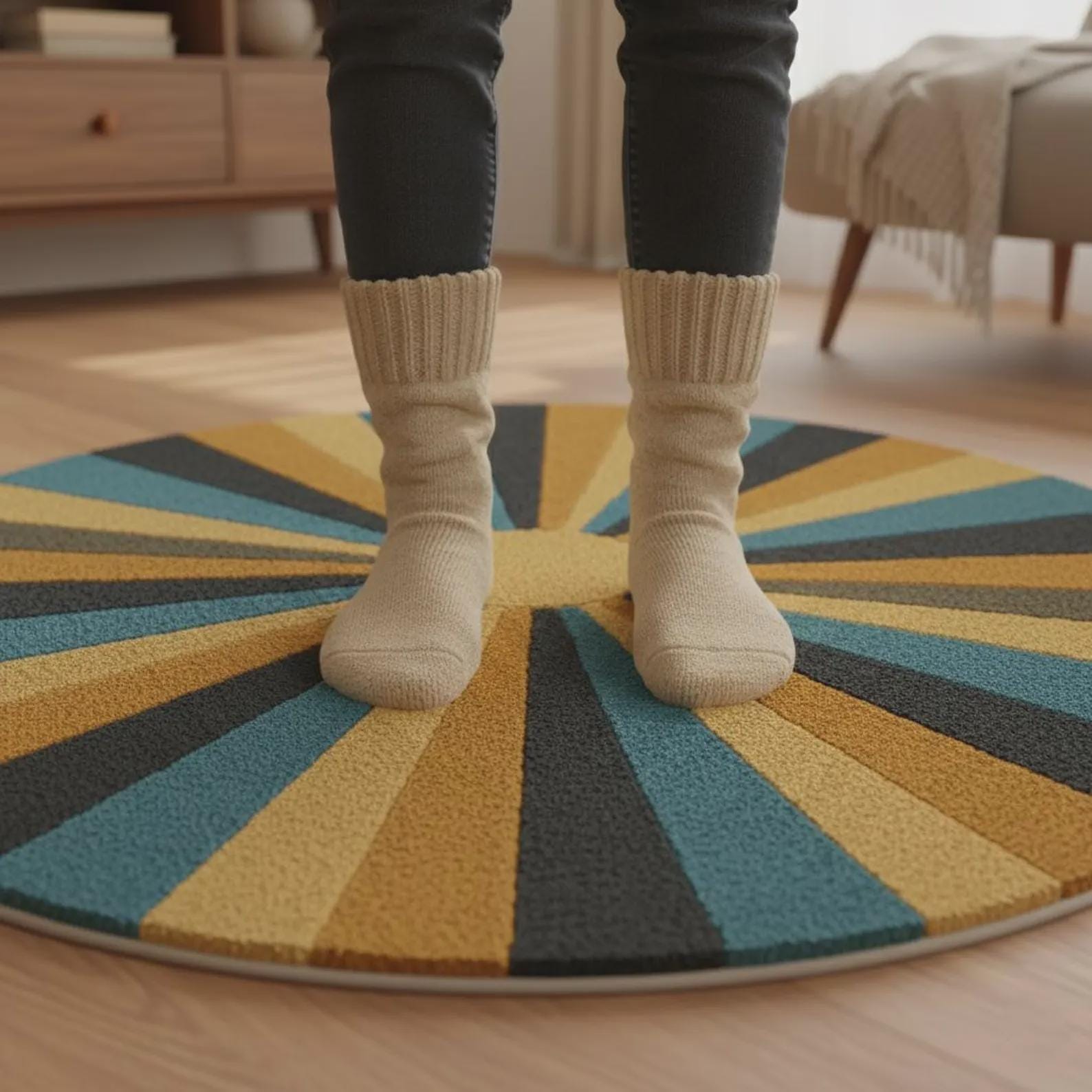 Hand-Tufted Wool Round Rug – Mid-Century Sunburst Design