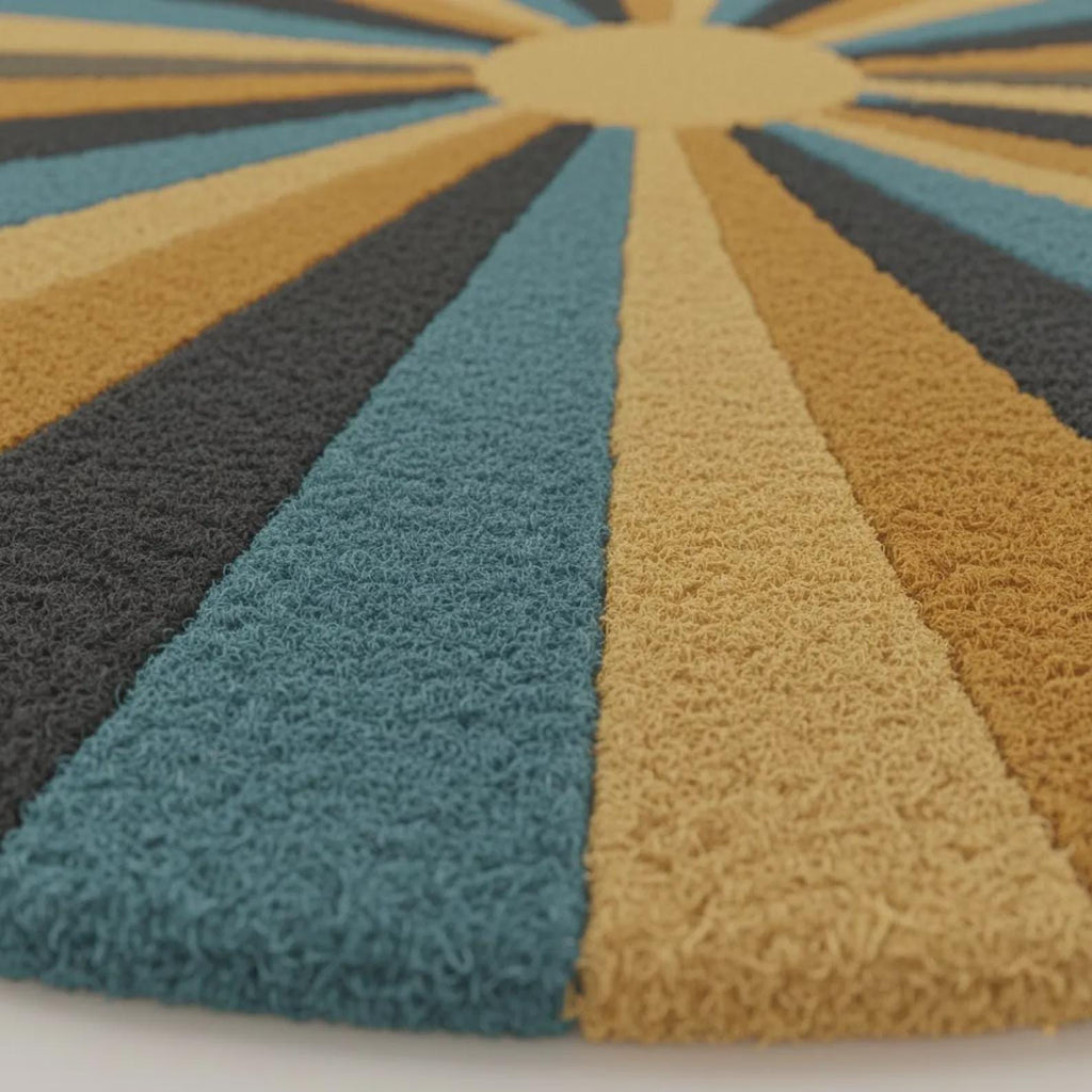 Hand-Tufted Wool Round Rug – Mid-Century Sunburst Design