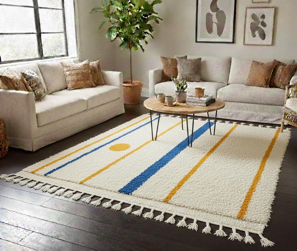 Authentic Beni Mrirt Moroccan Area Rug, Shadow Striped Wool Berber Carpet, Artisan Home Decor Soft Plush Moroccan Rug Decorative Carpet