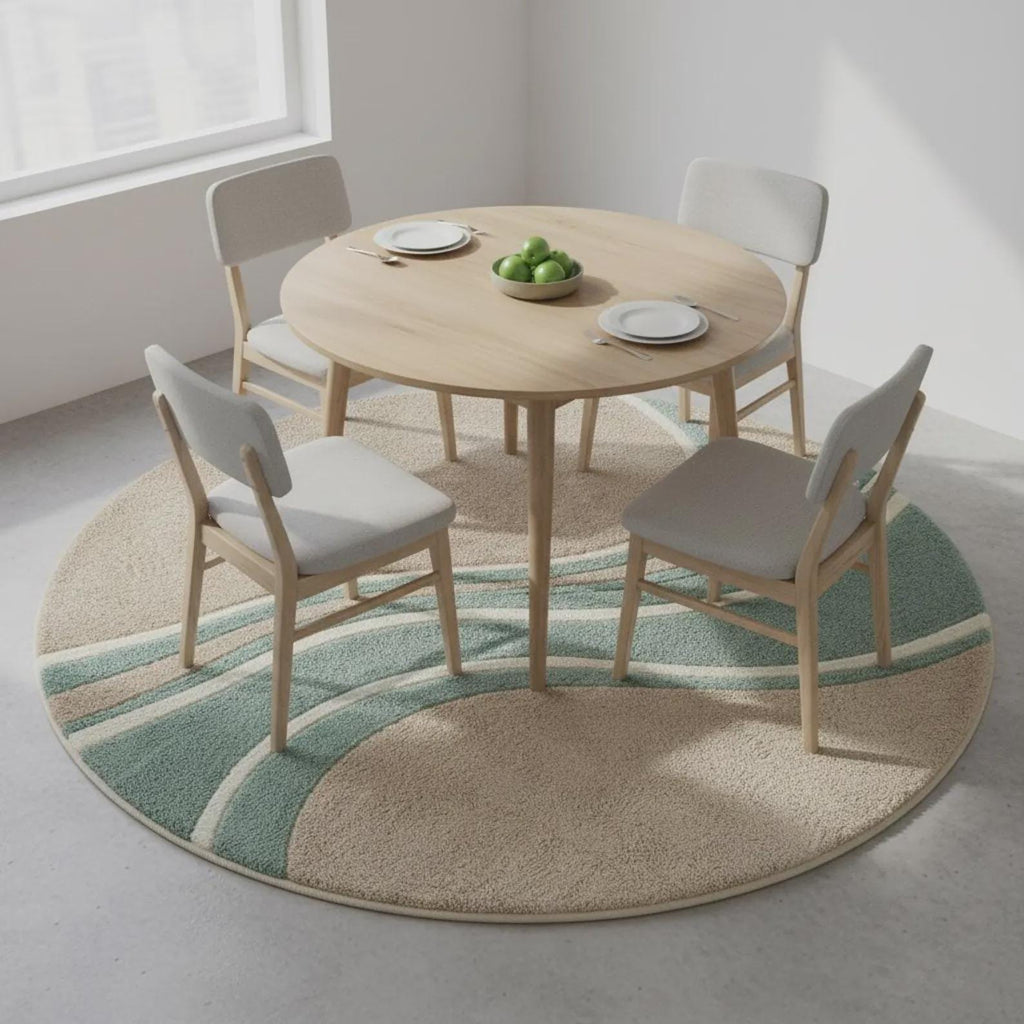 Handmade Wool Area Rug, Abstract Wavy Sage Green Carpet