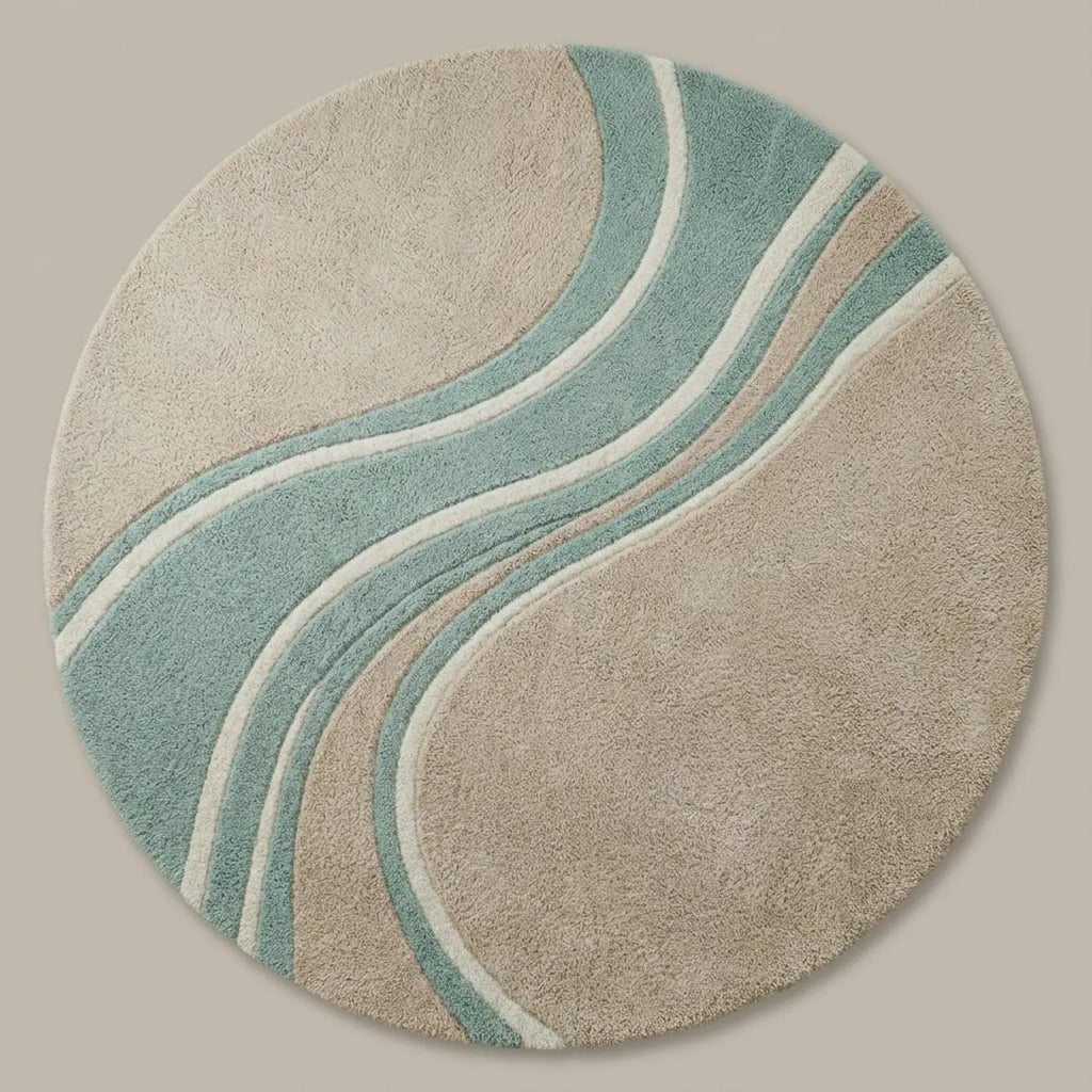 Handmade Wool Area Rug, Abstract Wavy Sage Green Carpet