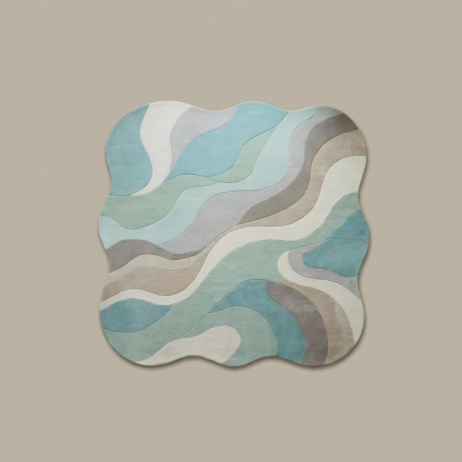Abstract Wavy Area Rug, Irregular Organic Shape, Color Block Modern Retro Accent Teppich