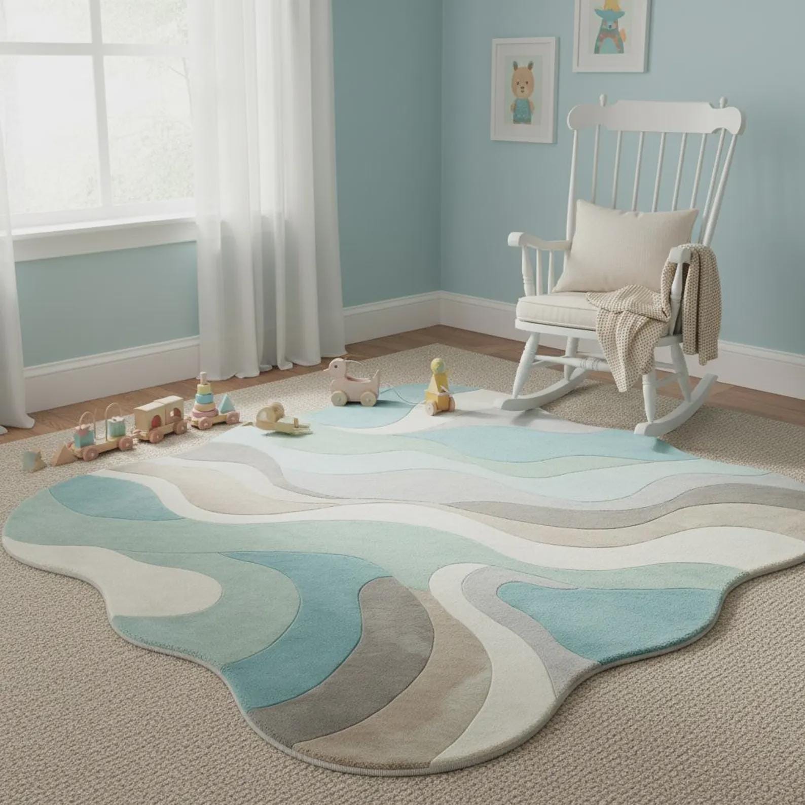 Abstract Wavy Area Rug, Irregular Organic Shape, Color Block Modern Retro Accent Teppich
