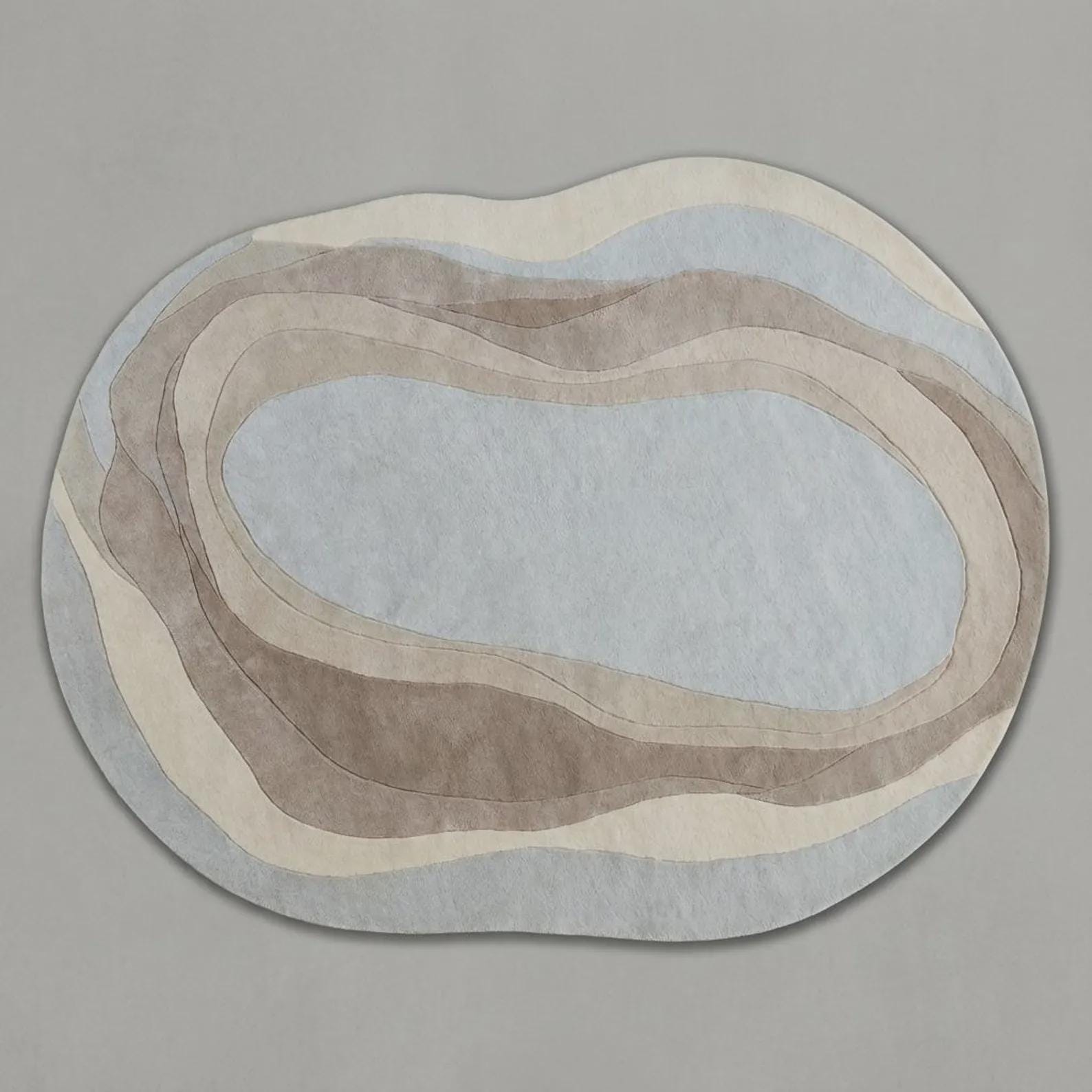 Organic Wavy Area Rug, Beige Cream Abstract Carpet, Scandinavian Decor