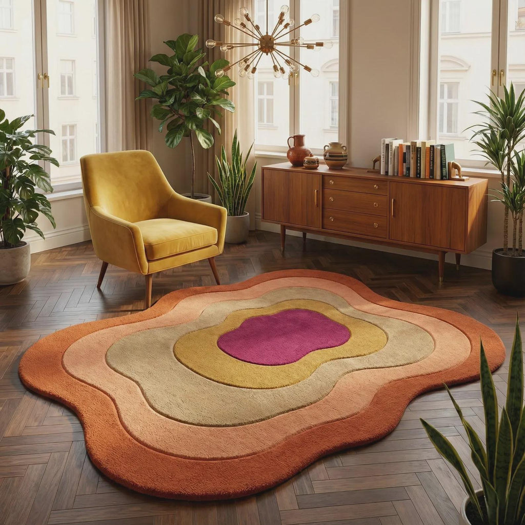 Curved Multicolor Irregular Organic Shape Area Rug | Modern Abstract Wavy Rug