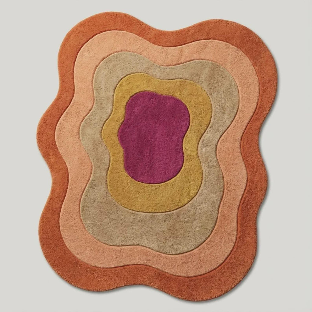 Curved Multicolor Irregular Organic Shape Area Rug | Modern Abstract Wavy Rug