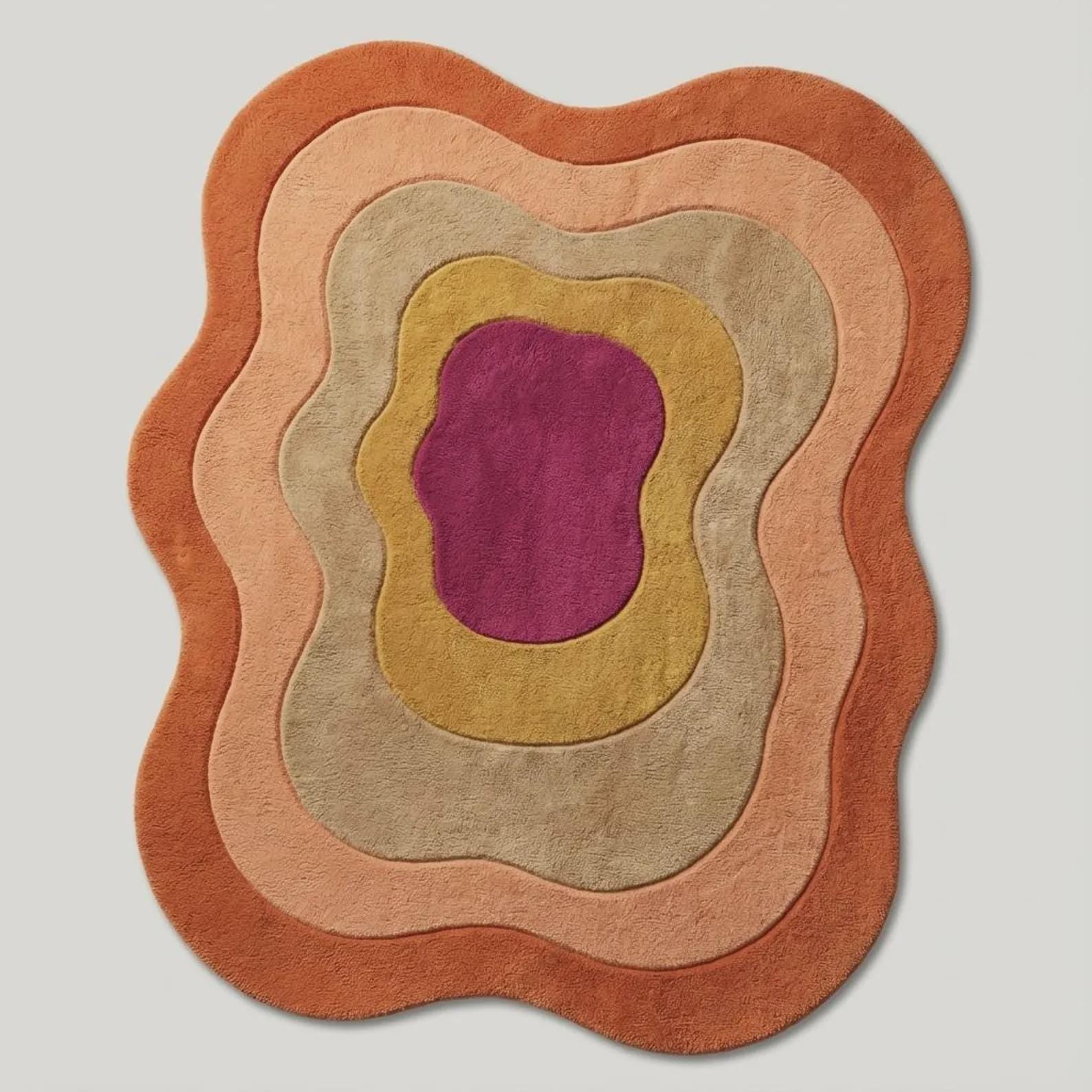 Curved Multicolor Irregular Organic Shape Area Rug | Modern Abstract Wavy Rug