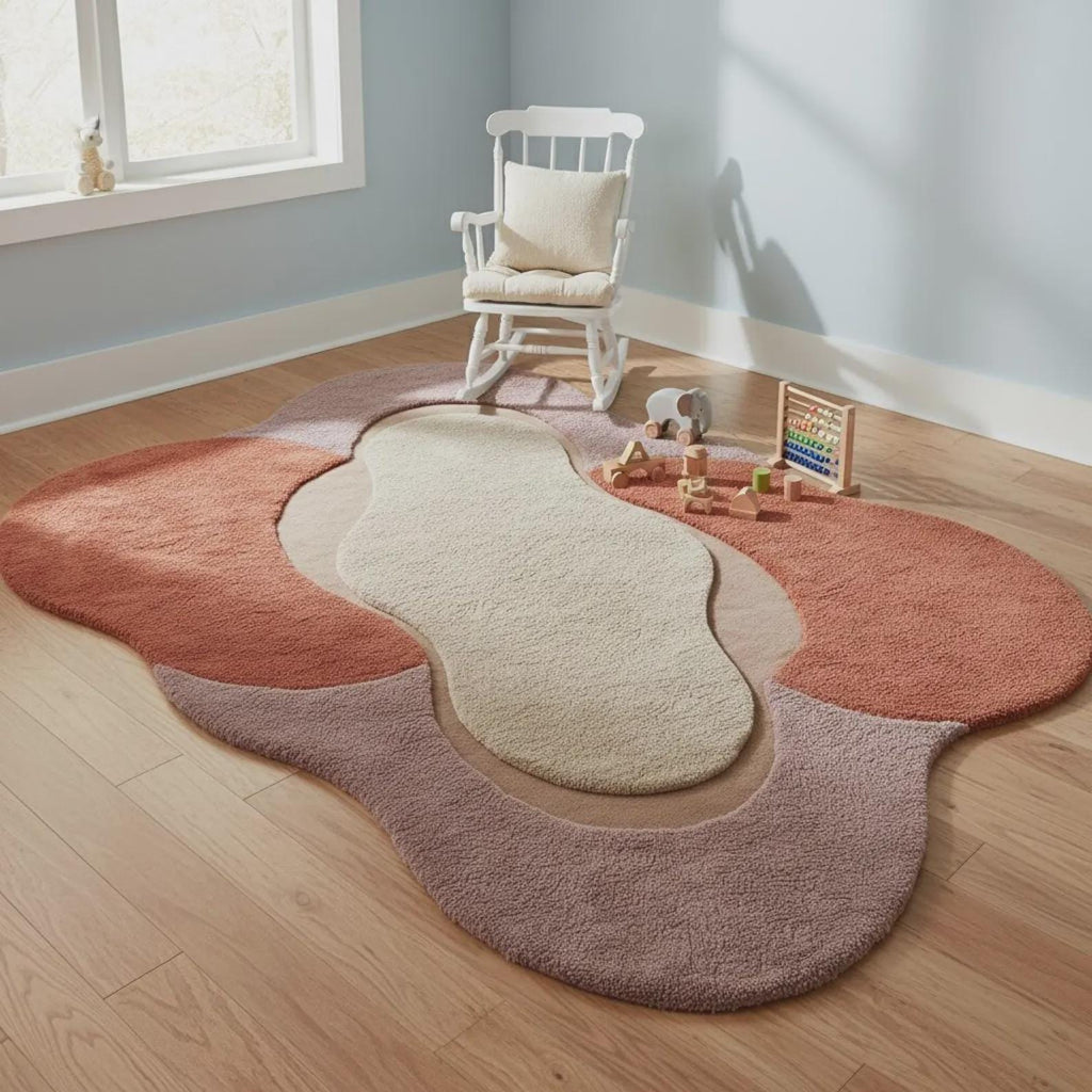 Curved Colorful Area Rug | Modern Abstract Wavy Rug | Irregular Organic Shape Rug