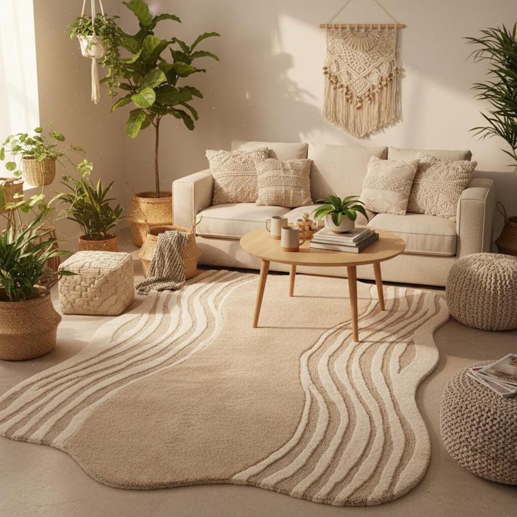 Wavy Organic Design Carpet | Irregular Modern Teppich | Modern Abstract Wavy Rug