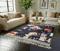 Moroccan Black Beni Ourain Rug, Handmade Natural Wool Berber Carpet, Bohemian Living Room Area Rug,Bohemian Home Decor Rug