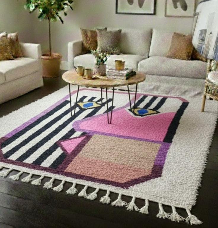 Handmade Moroccan Wool Rug, White and Pink Berber Rug, Boho Area Rug, Custom Beni Style Carpet, Soft Nursery & Bedroom Rug