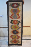Handwoven Wool Jute Runner Rug | Colorful Diamond Dhurrie