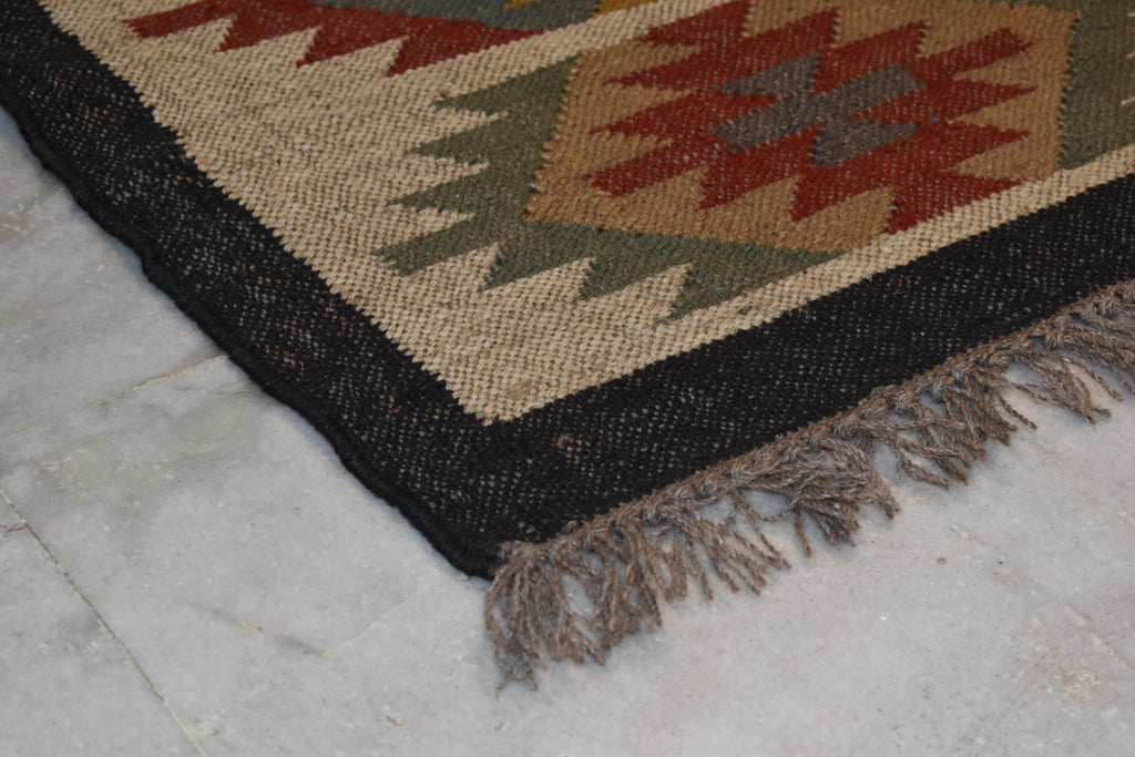 Handwoven Wool Jute Runner Rug | Colorful Diamond Dhurrie