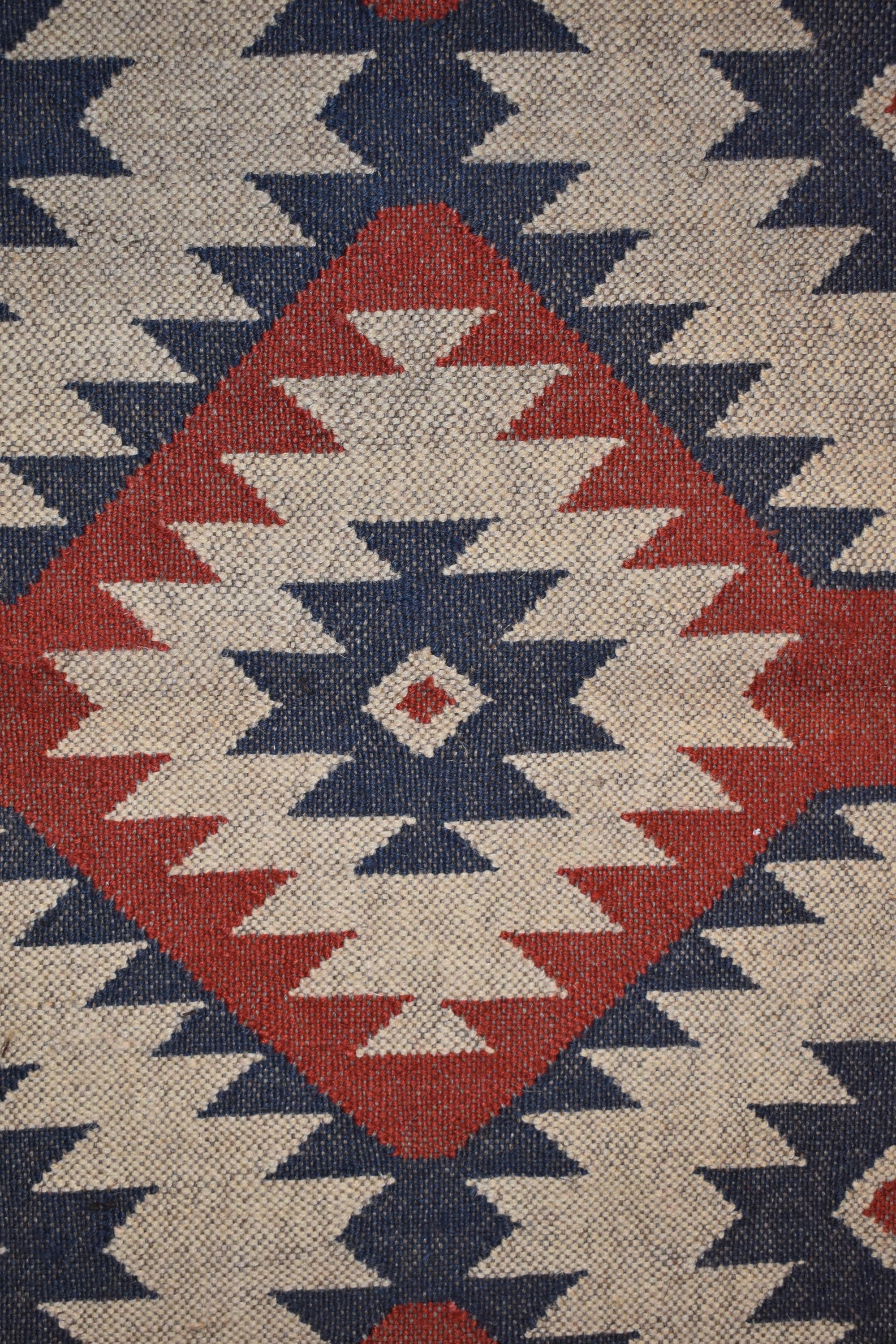 Handwoven Wool & Jute Kilim Runner Rug | Tribal Diamond Pattern | Rustic Boho Hallway Runner | Natural Flatweave Rug