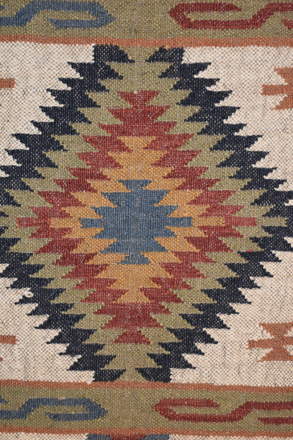 Wool & Jute Kilim Runner Rug | Tribal Diamond Pattern | Rustic Boho Hallway Runner | Natural Flatweave Rug