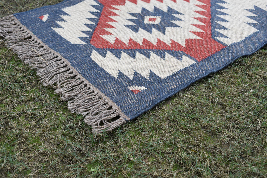 White Handwoven Wool & Jute Kilim Runner Rug | Tribal Diamond Geometric Hallway Rug | Wool Jute Kilim Runner
