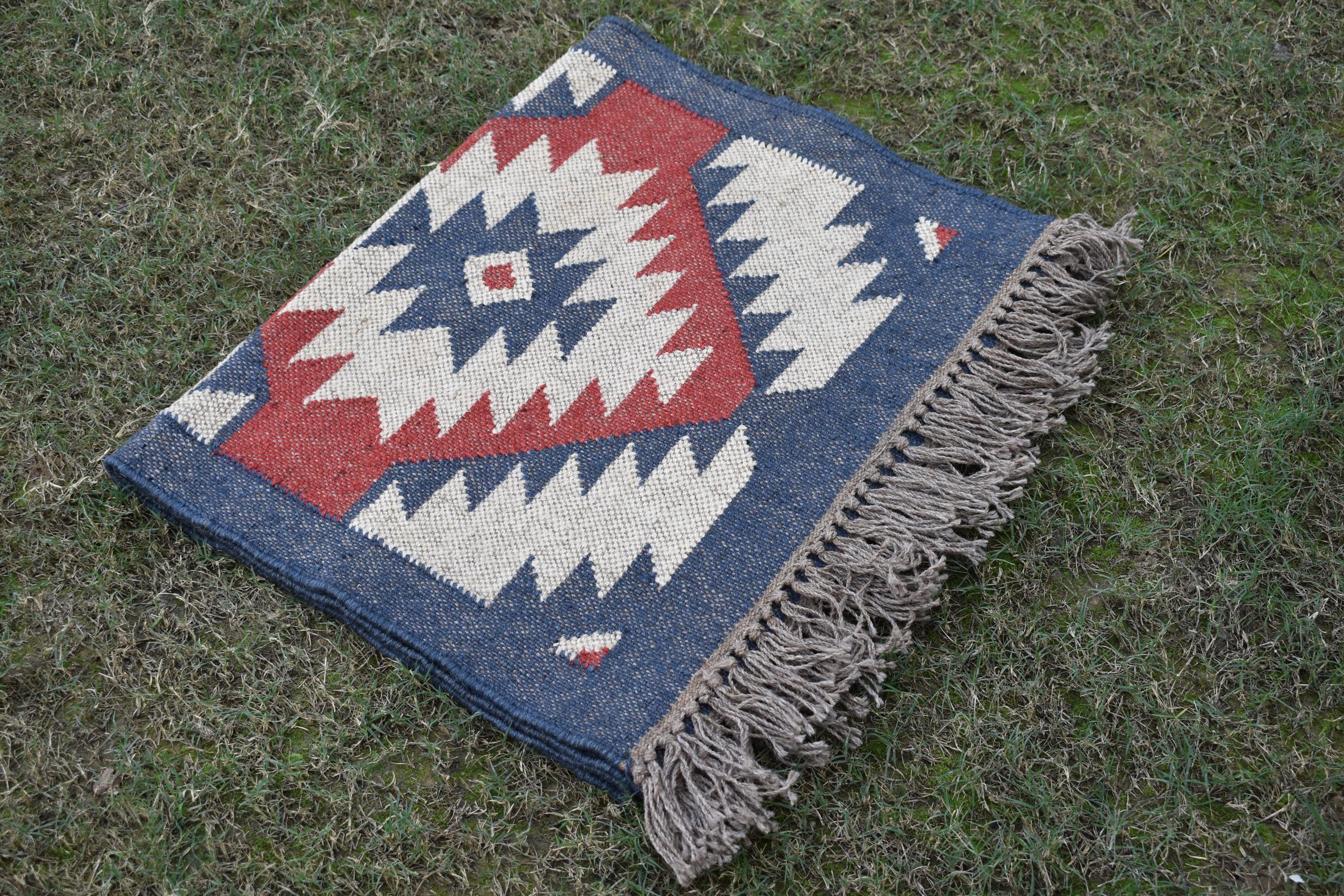 White Handwoven Wool & Jute Kilim Runner Rug | Tribal Diamond Geometric Hallway Rug | Wool Jute Kilim Runner