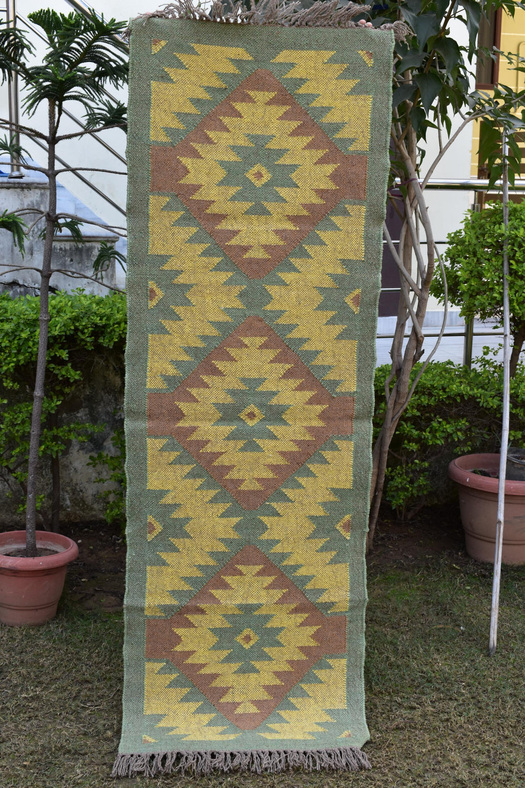 Multicolor Wool & Jute Kilim Runner | Handmade Tribal Pattern Rug | Earth Tone Kilim Runner Rug