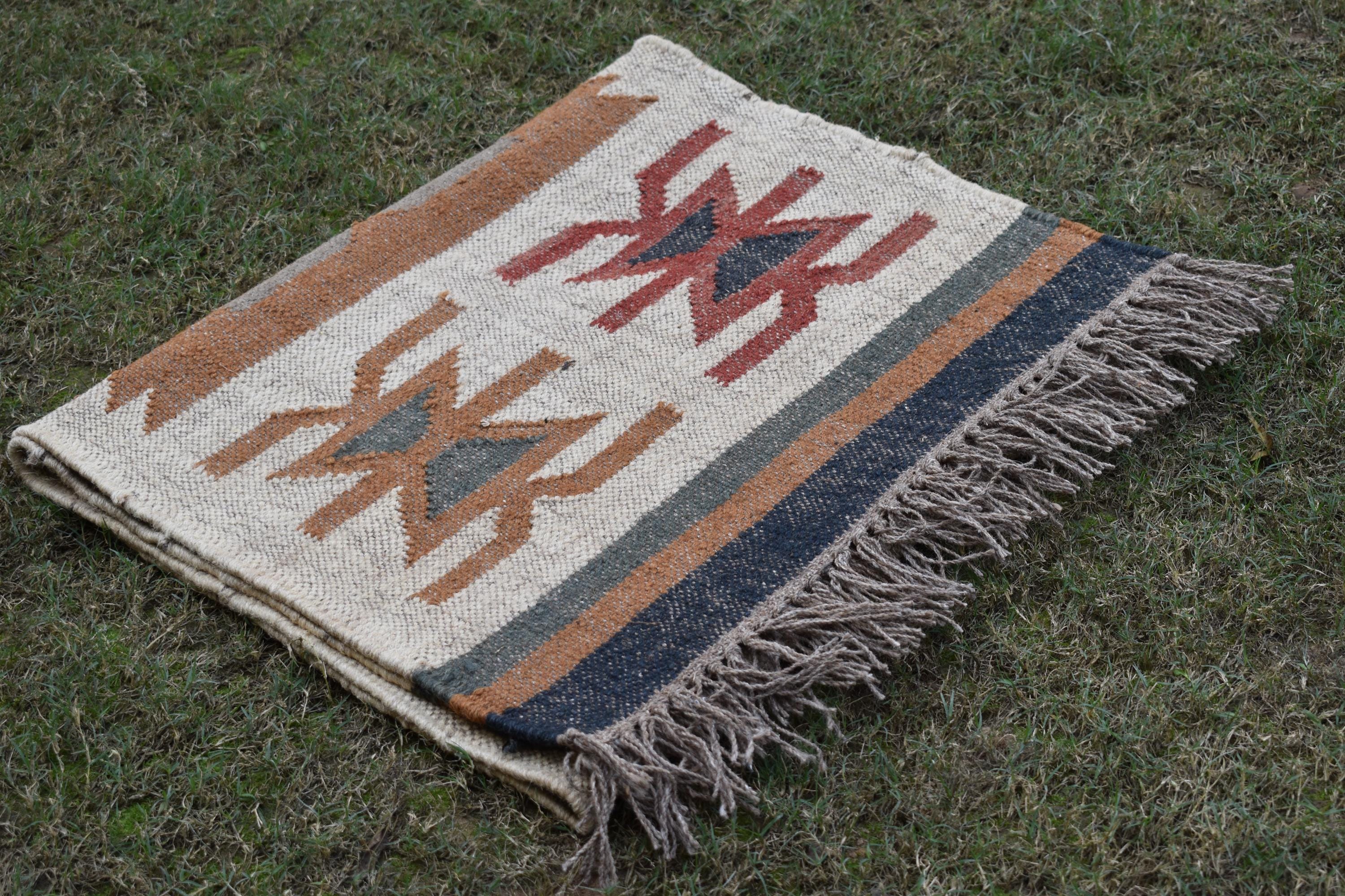 Wool Jute Kilim Runner Rug | Timeless Tribal Design Handcrafted Wool & Jute Rug| Traditional Hallway Rug