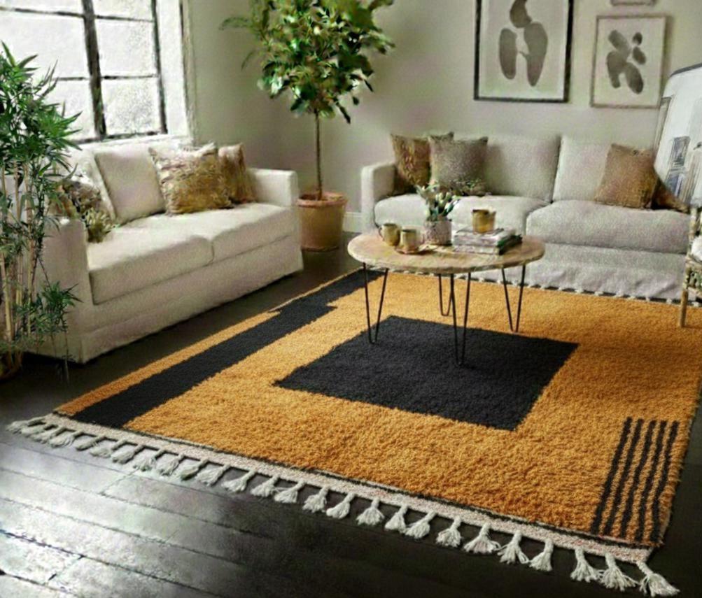Beni Mrirt Geometric Wool Rug, Handmade Moroccan Brown Black Area Carpet, Tribal Berber Rug, Custom Size Luxury Decor