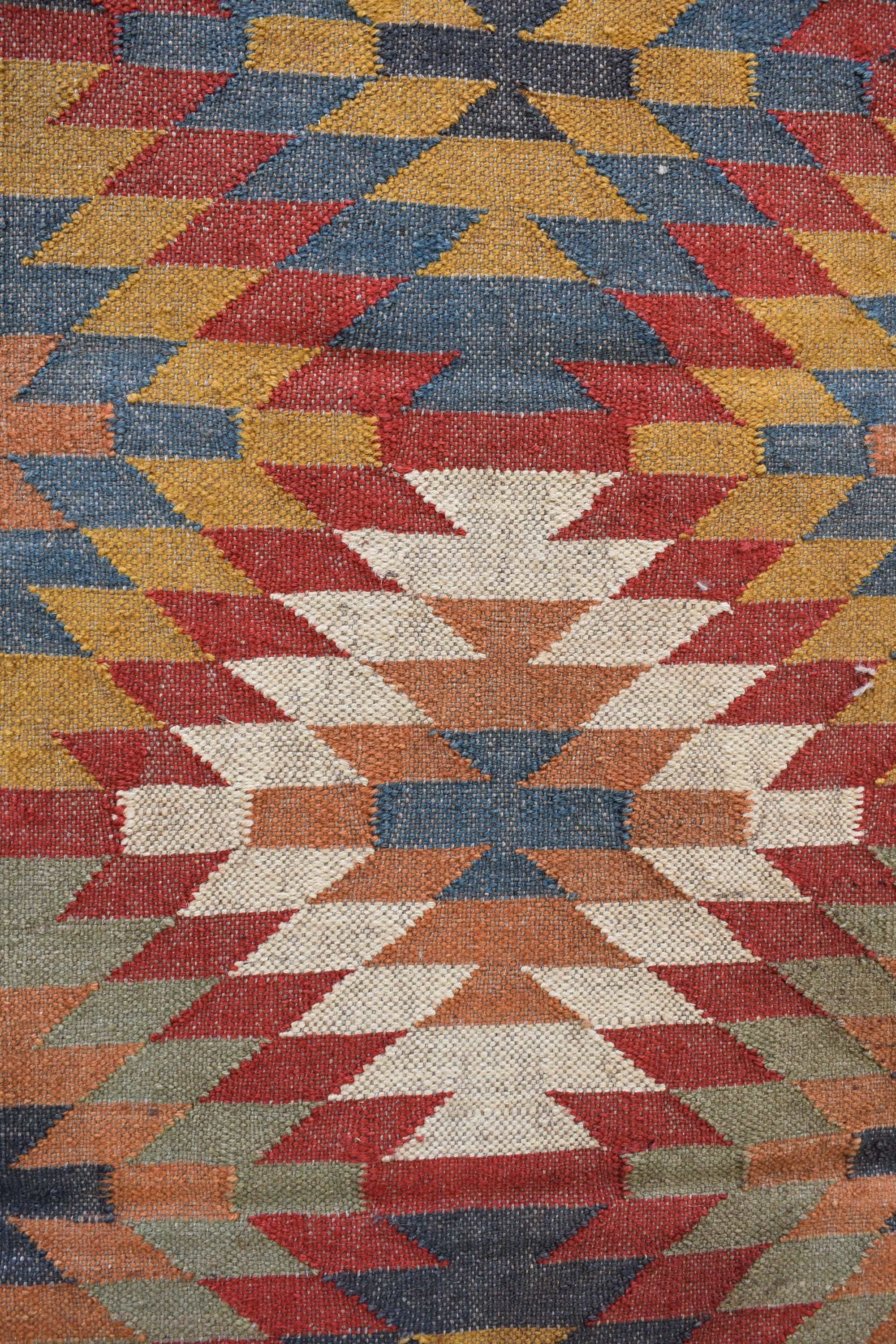 Vintage Style Wool & Jute Kilim Runner Classic Tribal Flatweave Rug | Boho Wool Jute Kilim Runner Rug | Timeless Tribal Runner