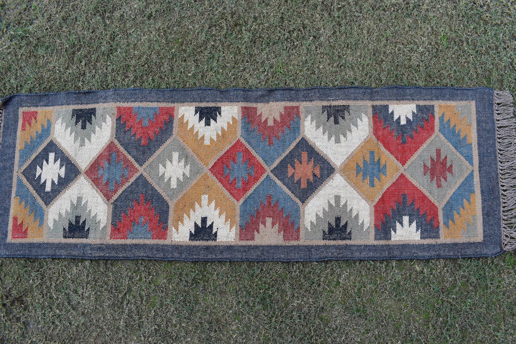 Kilim Runner Handwoven Navajo Kilim Rug Handmade Kilim Dhurrie Rug Motifs, Oriental |  Traditional Indian Geometric Kilim Runner Custom Rug