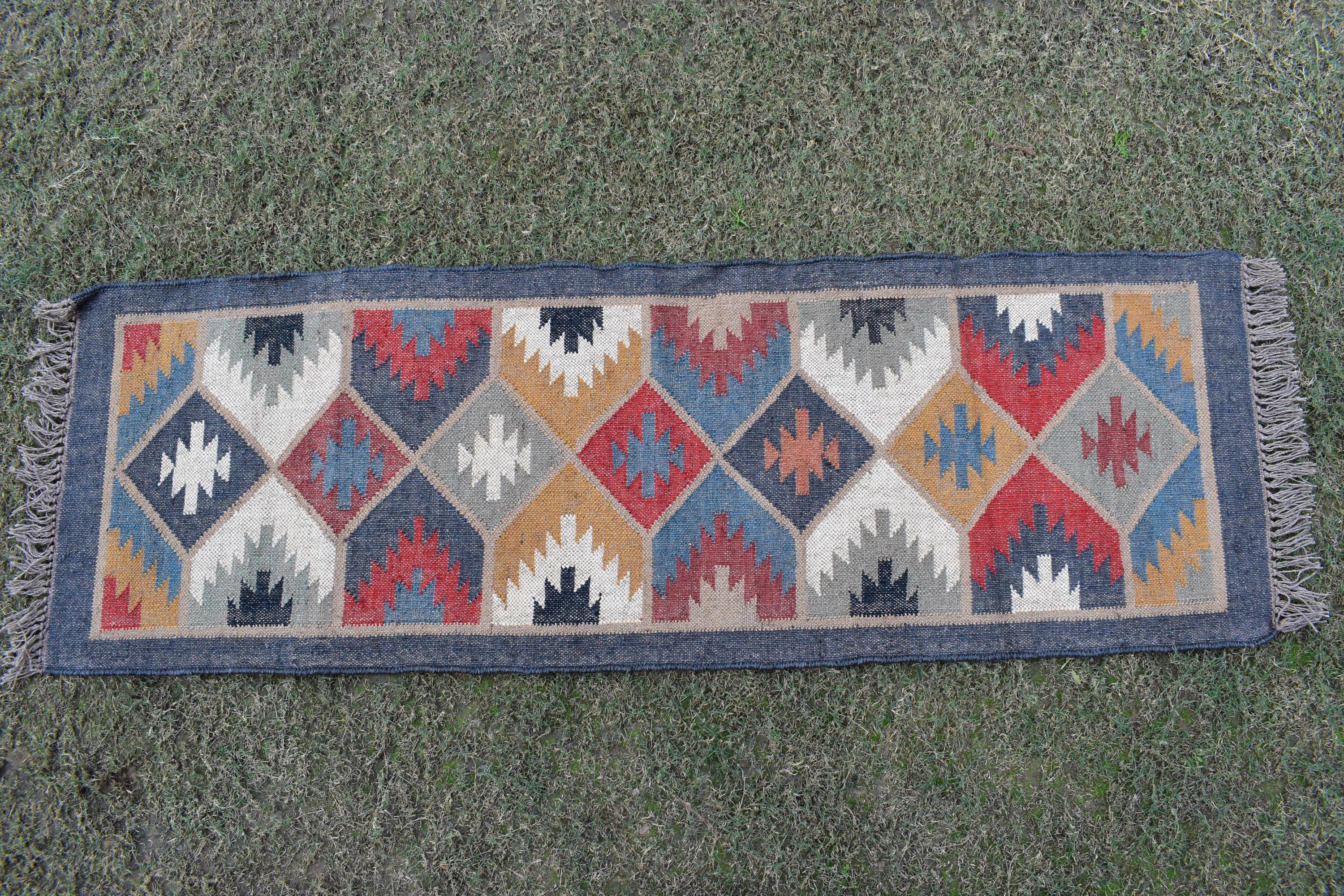 Kilim Runner Handwoven Navajo Kilim Rug Handmade Kilim Dhurrie Rug Motifs, Oriental |  Traditional Indian Geometric Kilim Runner Custom Rug