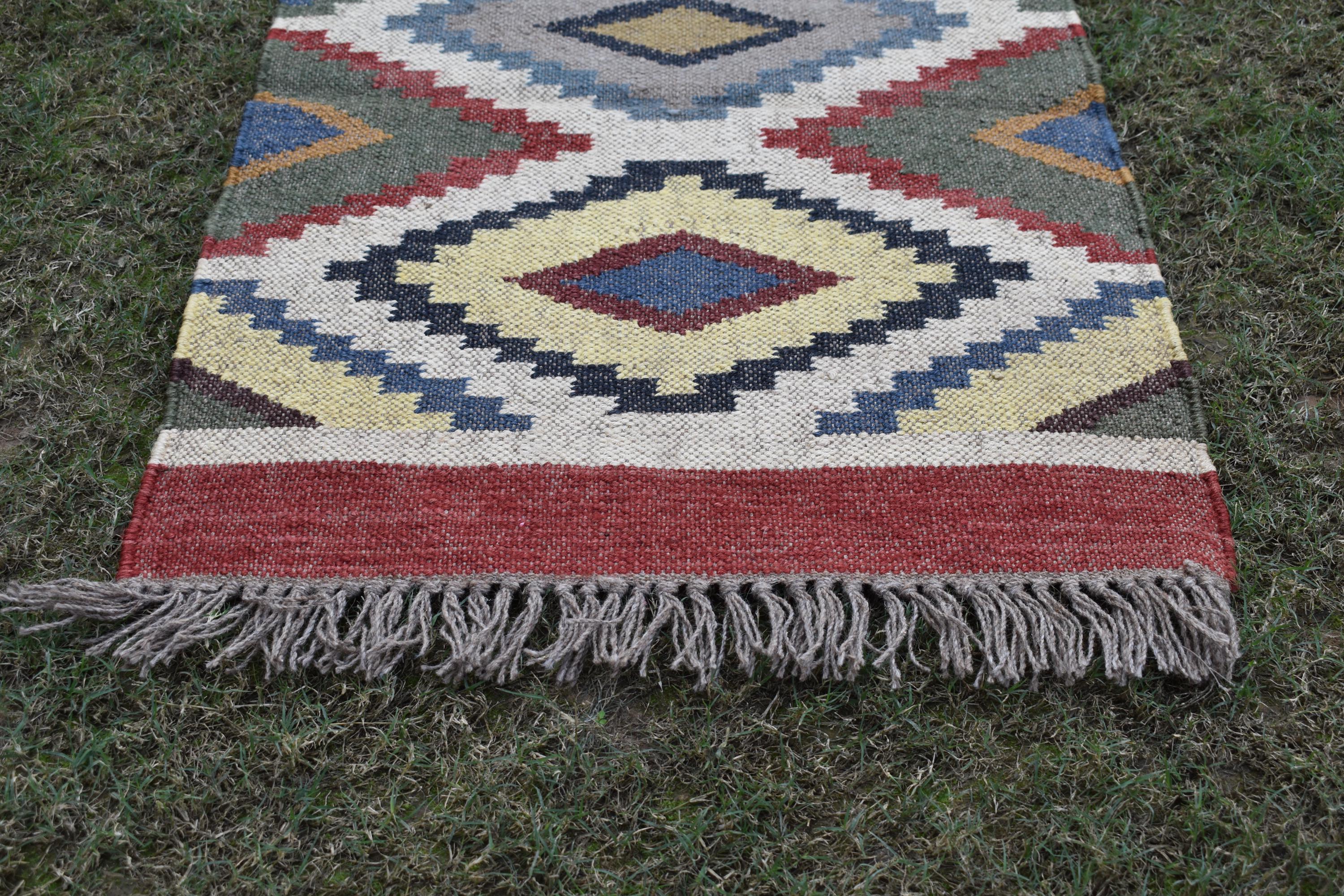 Handwoven Wool Jute Runner Rug size | Boho Hallway & Stair Runner Natural Kilim Carpet for Living Room Rustic Home Decor