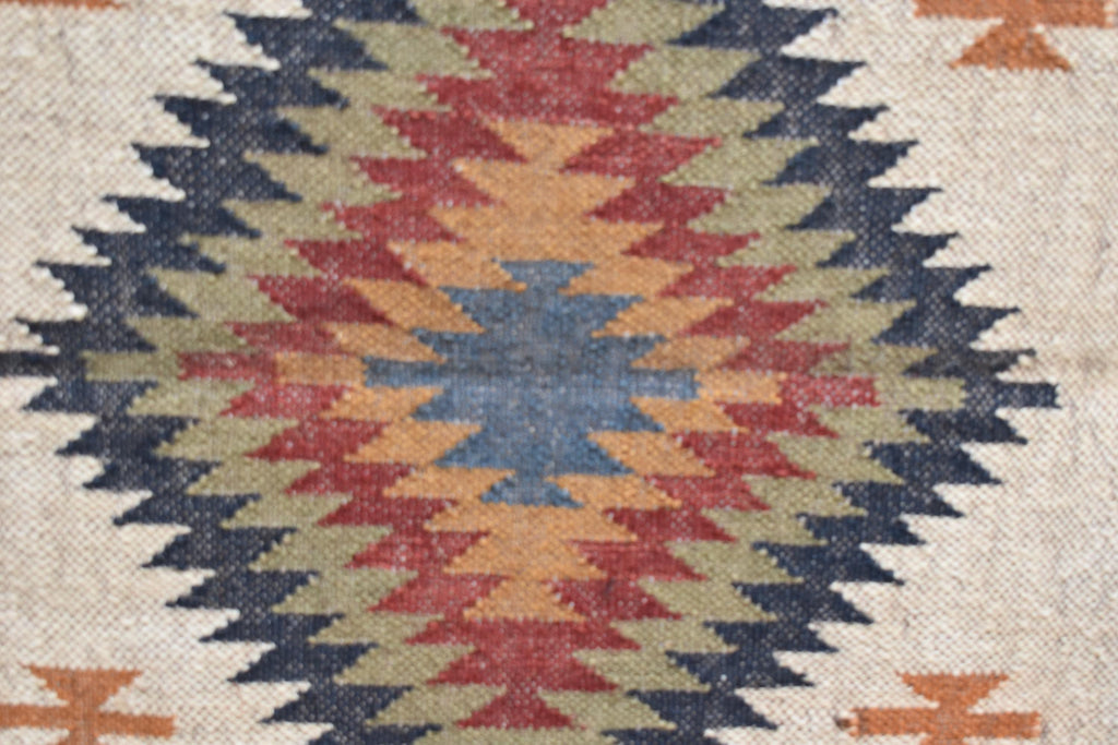 Wool and Jute Runner Rug | Authentic Tribal Motifs in Flatweave Style | Tribal Geometric Kilim | Living Room Runner