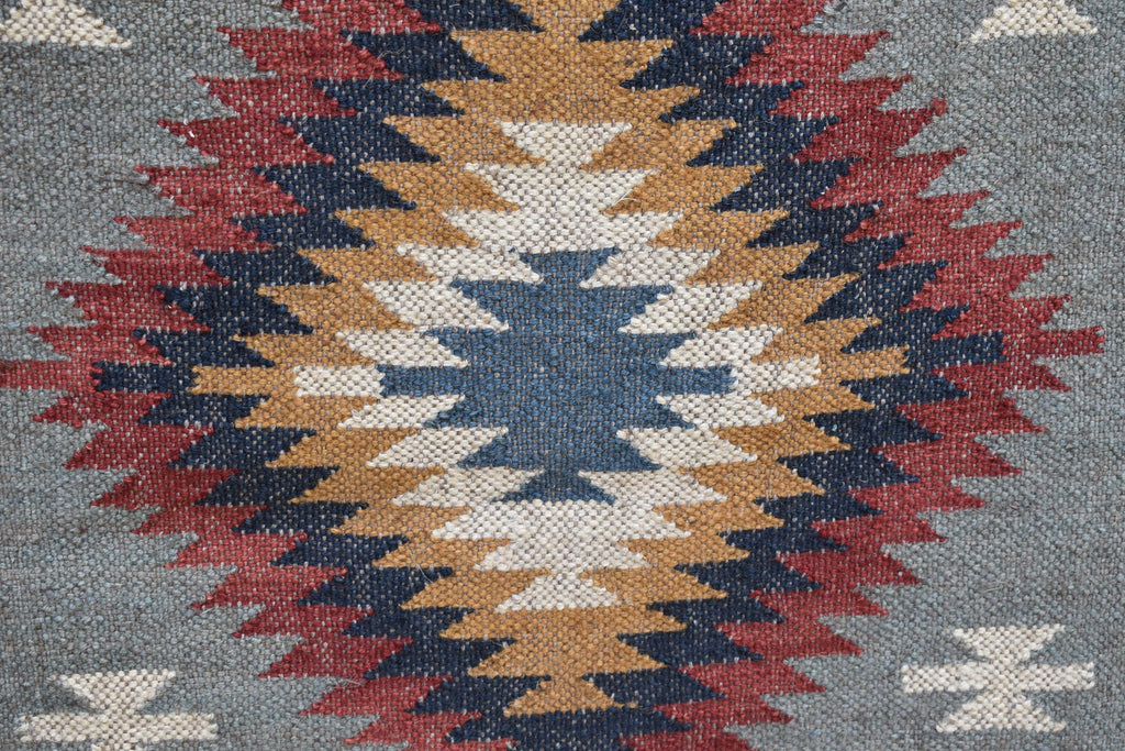 Wool and Jute Runner Rug | Authentic Tribal Motifs in Flatweave Style | Tribal Geometric Kilim | Living Room Runner