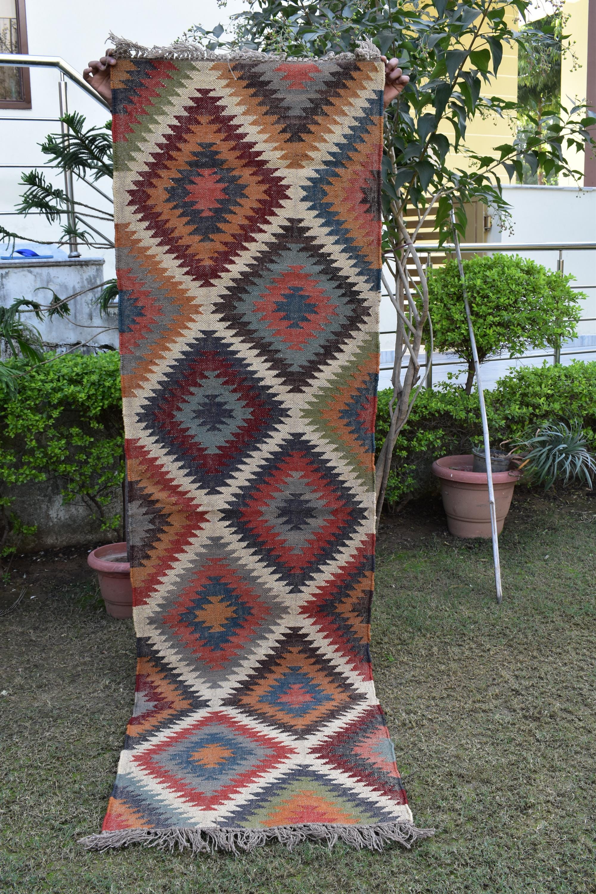 Multi Sizes Runner rug for stairs, Handwoven Geometric Indian Rug, Kilim Runner Rug for Entryway | Hallway | kitchen | Bedside
