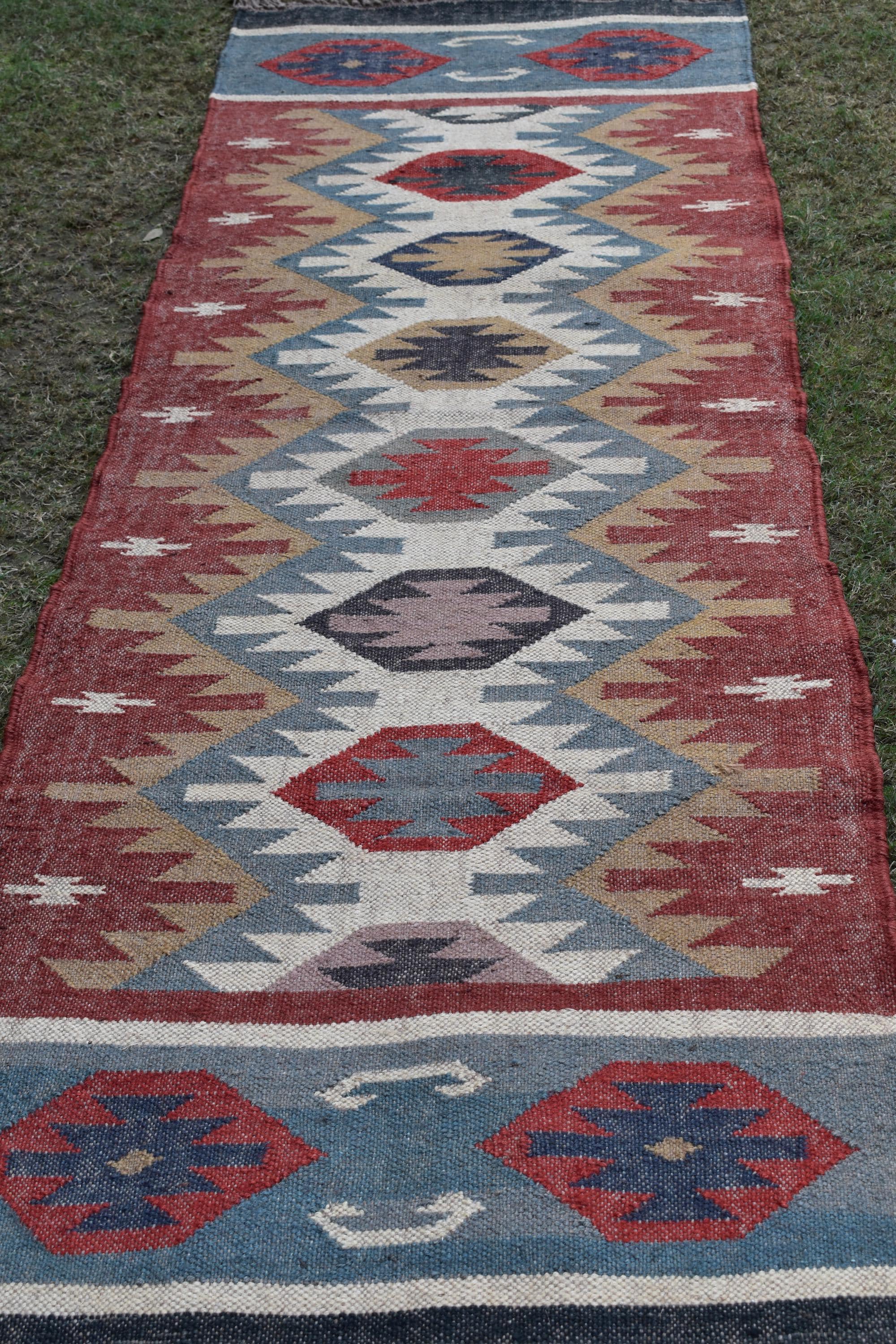 Handwoven Kilim Stair Runner, Custom Size Natural Jute Rug for Indoor Outdoor Stairs, Hallway, Geometric Eco-Friendly Rug for Home Decor