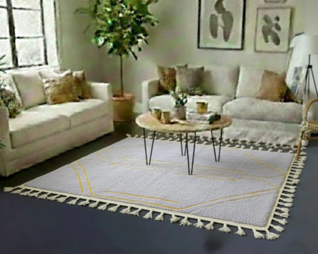 Unique Beniourain Carpet 6x9, Moroccan Handmade Wool Rug, Striped Tufted Area Rug, Berber Handwoven Rug Living Room Carpet