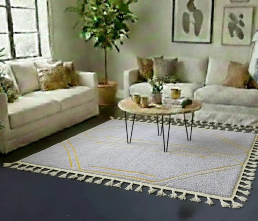 Unique Beniourain Carpet 6x9, Moroccan Handmade Wool Rug, Striped Tufted Area Rug, Berber Handwoven Rug Living Room Carpet