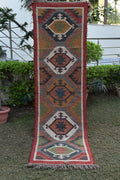 Handwoven Tribal Kilim Runner | Geometric Diamond Pattern | Wool Flatweave Runner Rug | Southwestern Boho Style