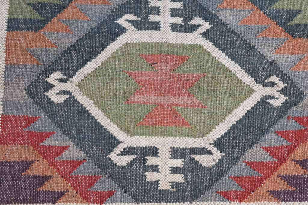 Handwoven Tribal Kilim Runner | Geometric Diamond Pattern | Wool Flatweave Runner Rug | Southwestern Boho Style