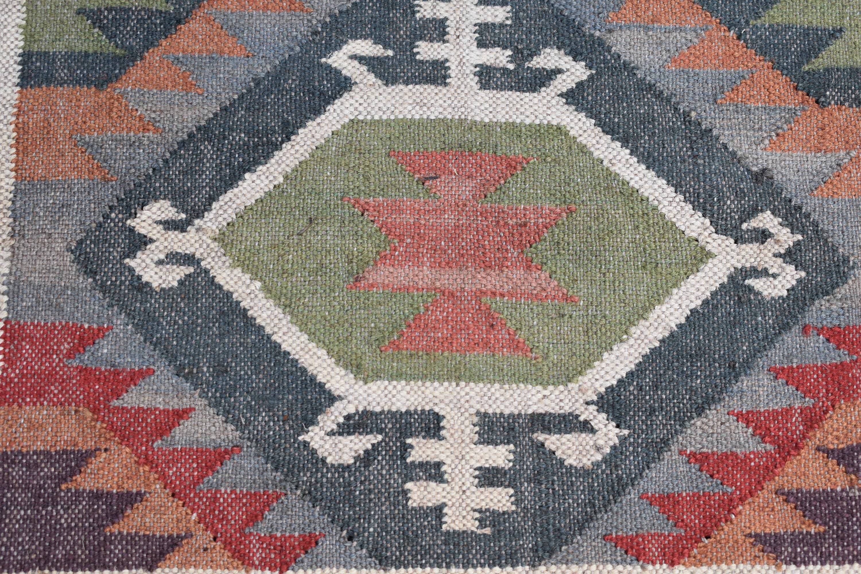 Handwoven Tribal Kilim Runner | Geometric Diamond Pattern | Wool Flatweave Runner Rug | Southwestern Boho Style