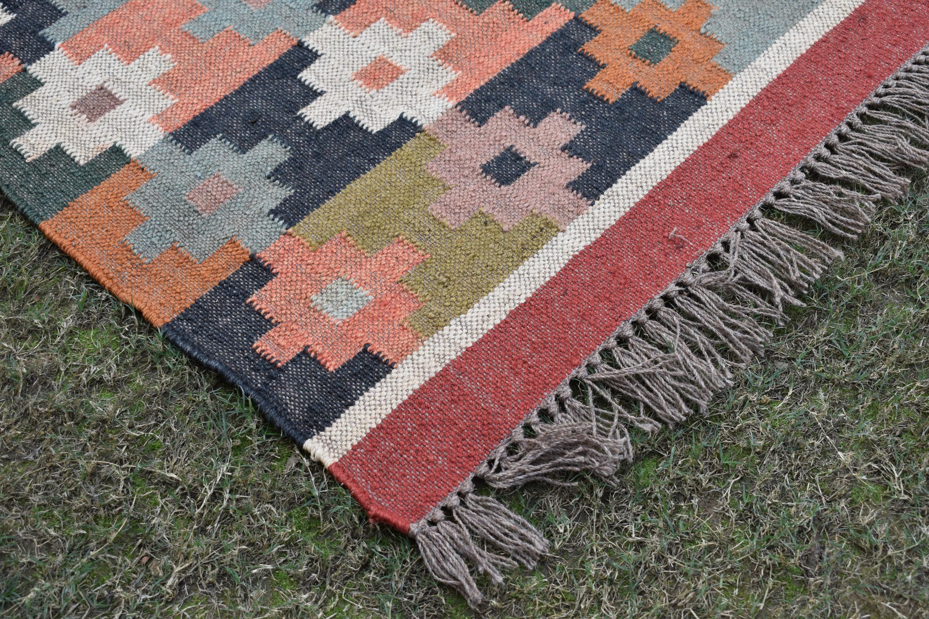 Handwoven Wool Kilim Area Rug | Tribal Diamond Medallion Pattern | Rustic Boho Flatweave Rug | Ethnic Home Decor | Handwoven Wool Rug