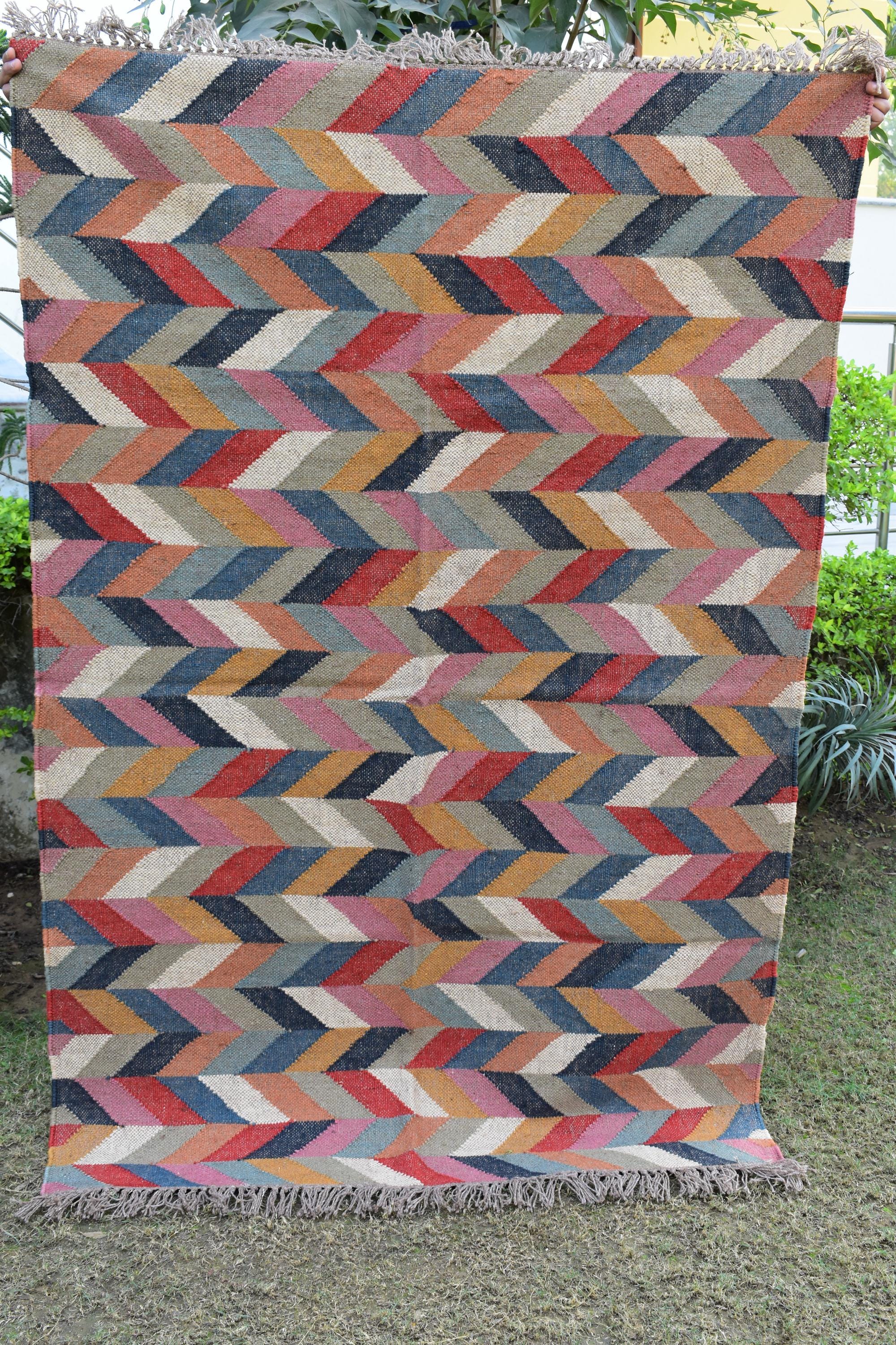 Hallway Handwoven Wool Kilim Area Rug | Tribal Diamond Medallion Pattern | Rustic Boho Flatweave Rug | Home Decor | Bohemian Home Decor