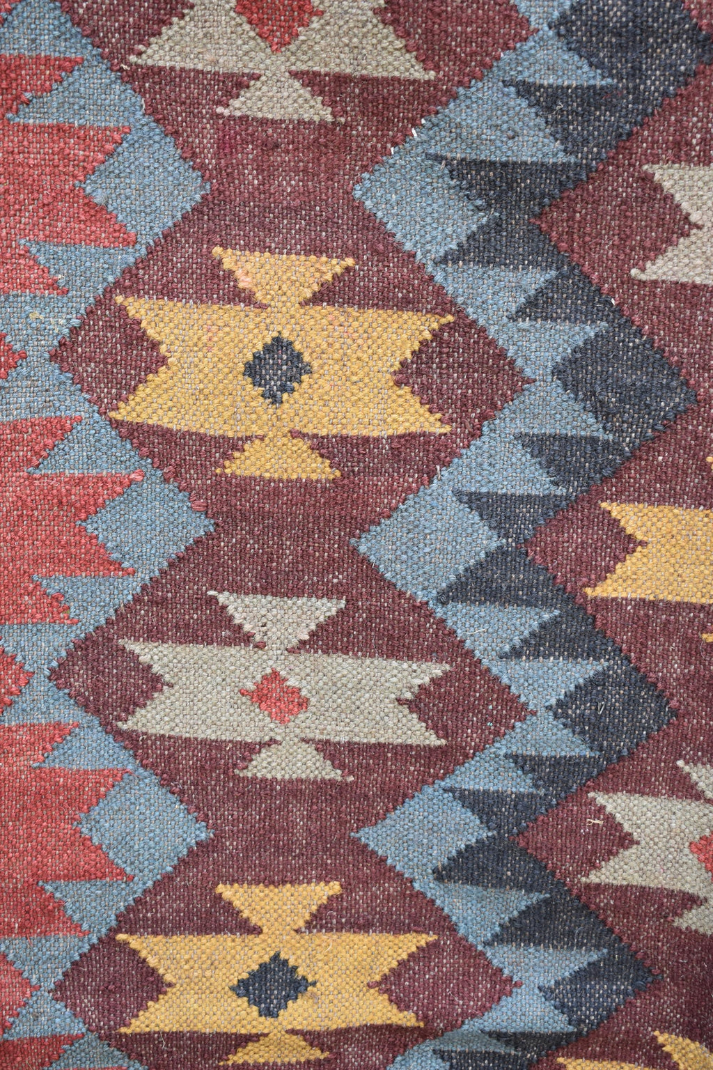Handwoven Wool Jute Runner Rug | Tribal Geometric Kilim Design | Boho Vintage Style Hallway & Living Room Carpet