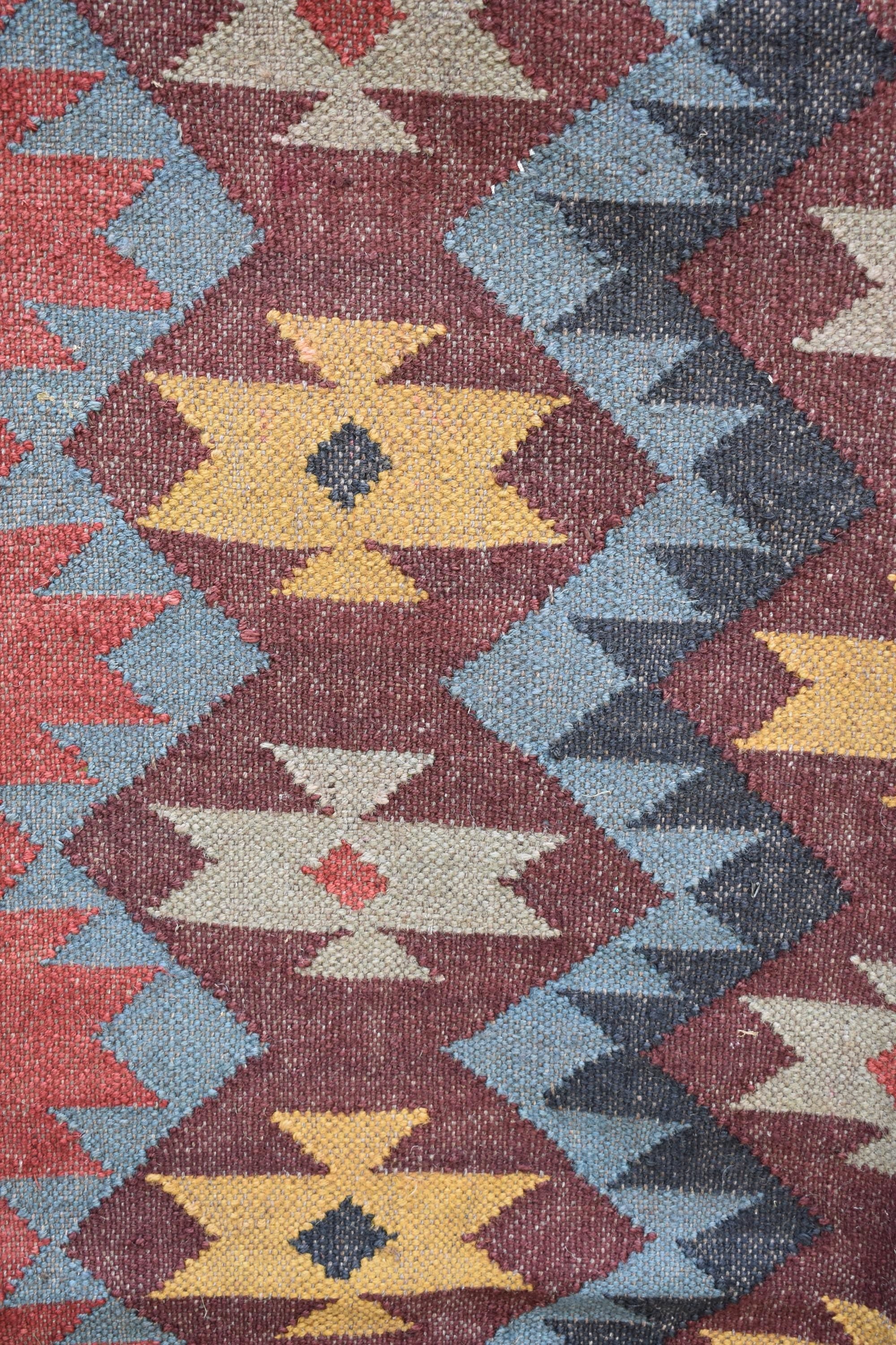 Handwoven Kilim Rug, Tribal Dhurrie Rug, Geometric Flat Weave Rug, Indian Handmade Rug, Boho Area Rug, Cotton Kilim Carpet