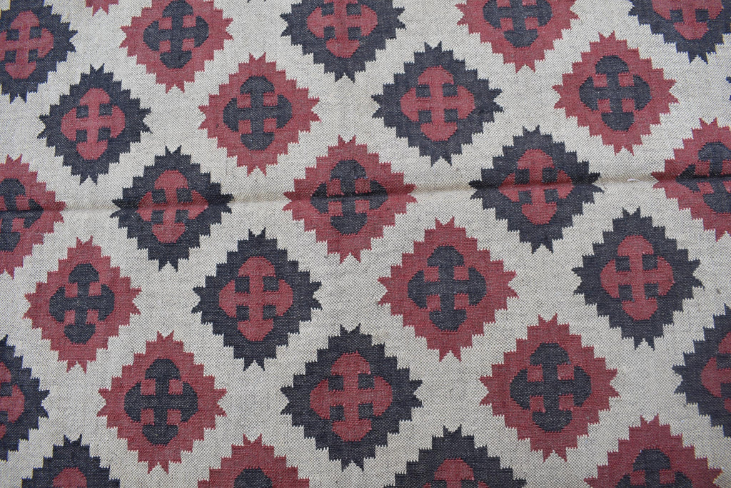 Handwoven Wool Jute Kilim Rug | Tribal Diamond Medallion Pattern | Boho Vintage Area Rug for Living Room & Bedroom Reversible Flat Weave Rug