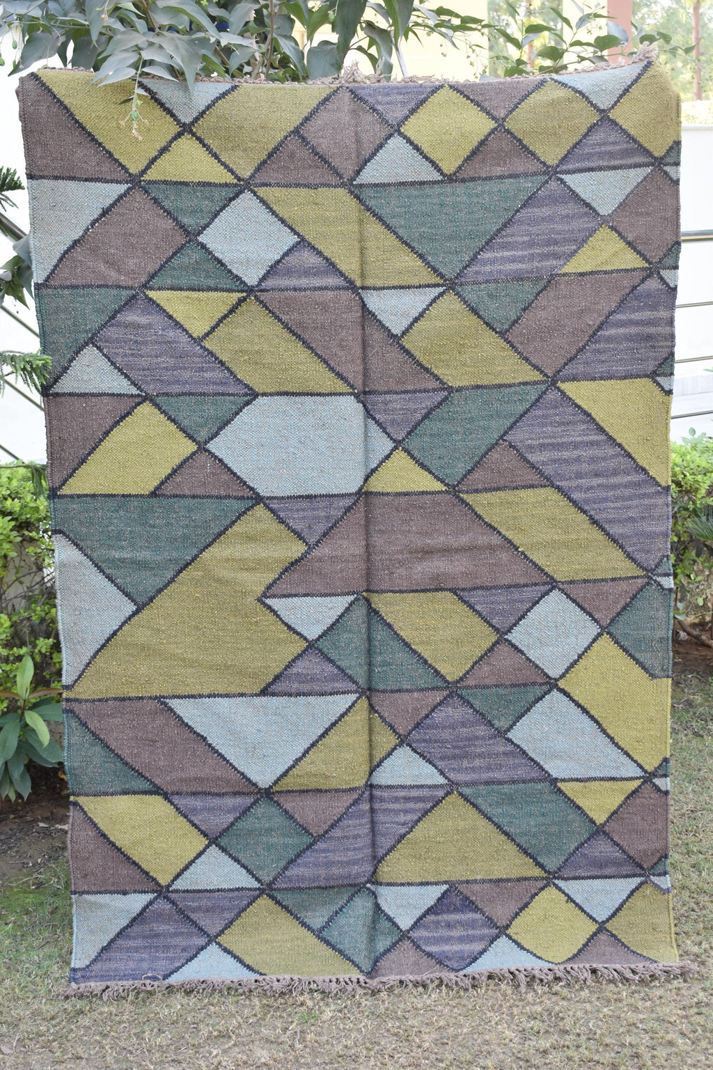 Ethnic Handwoven Wool Jute Kilim Rug Tribal Diamond Design Bohemian Vintage Flatweave Reversible Carpet Boho Tribal Area Rug