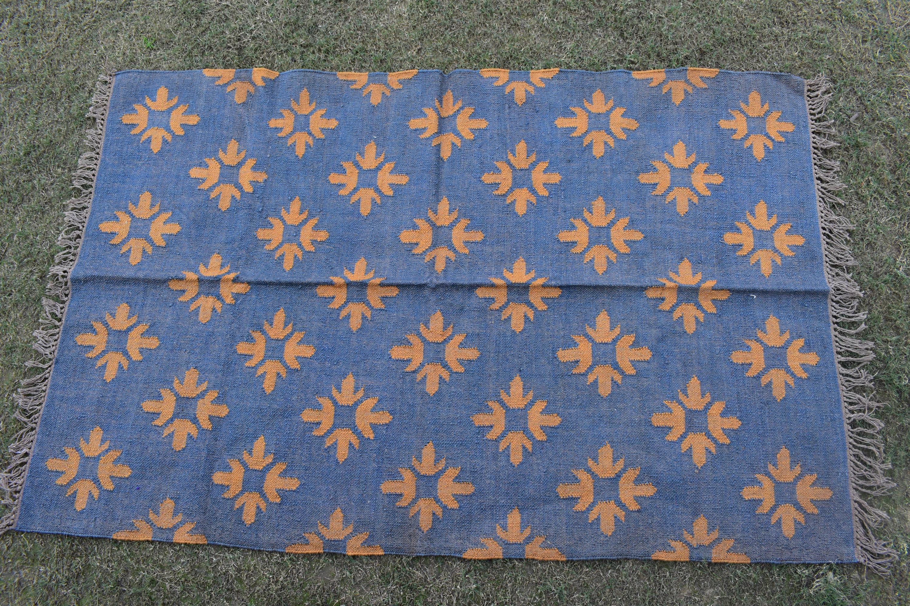 Artisan Handwoven Kilim Area Rug Wool Jute Tribal Geometric Boho Vintage Reversible Home Decor Carpet Decorative Tribal Floor Carpet