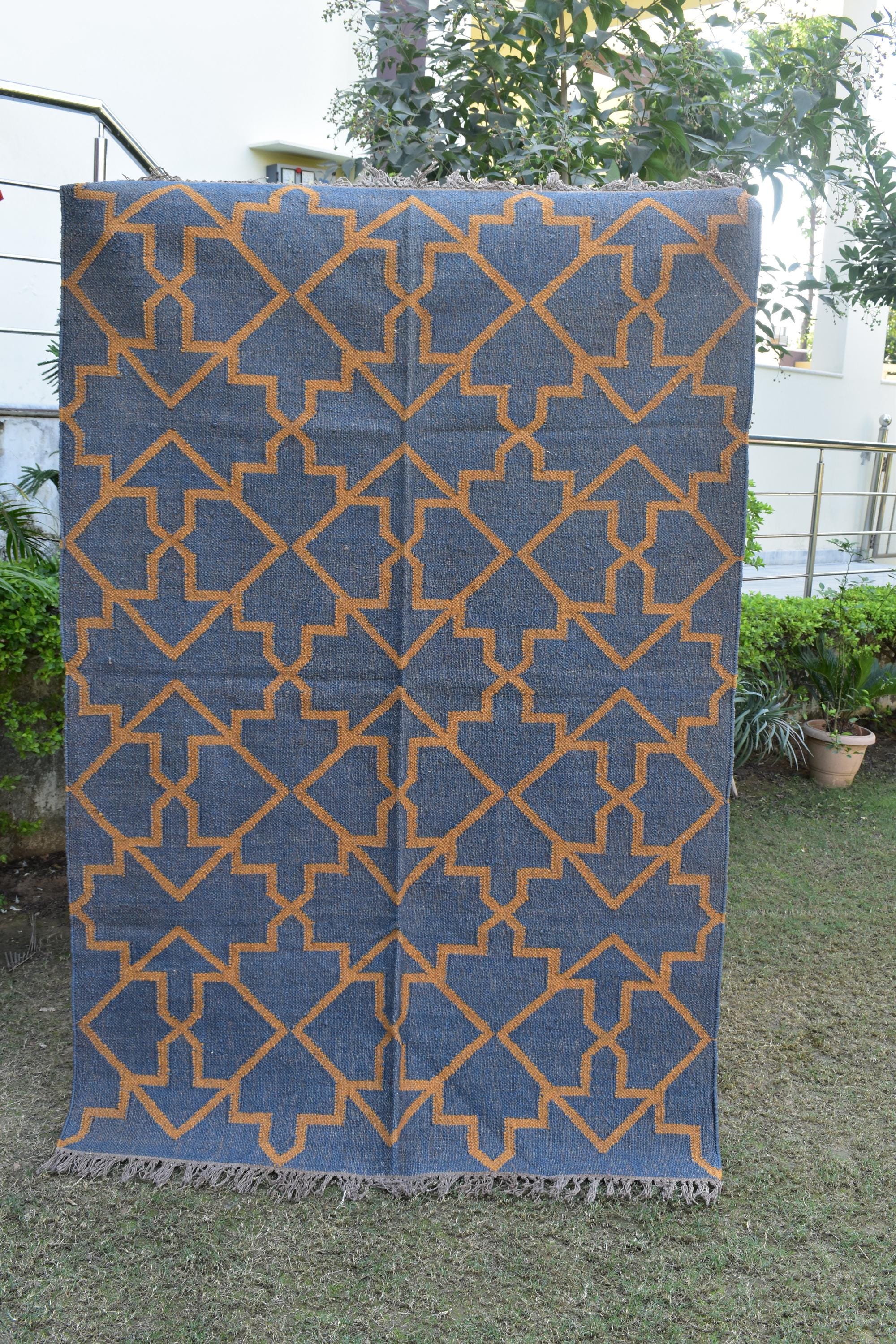 Boho Wool Jute Runner Neutral Handmade Rug for Living Room or Bedroom Flatweave Hallway Decor Geometric Flatweave Rug Eco-Friendly Decor
