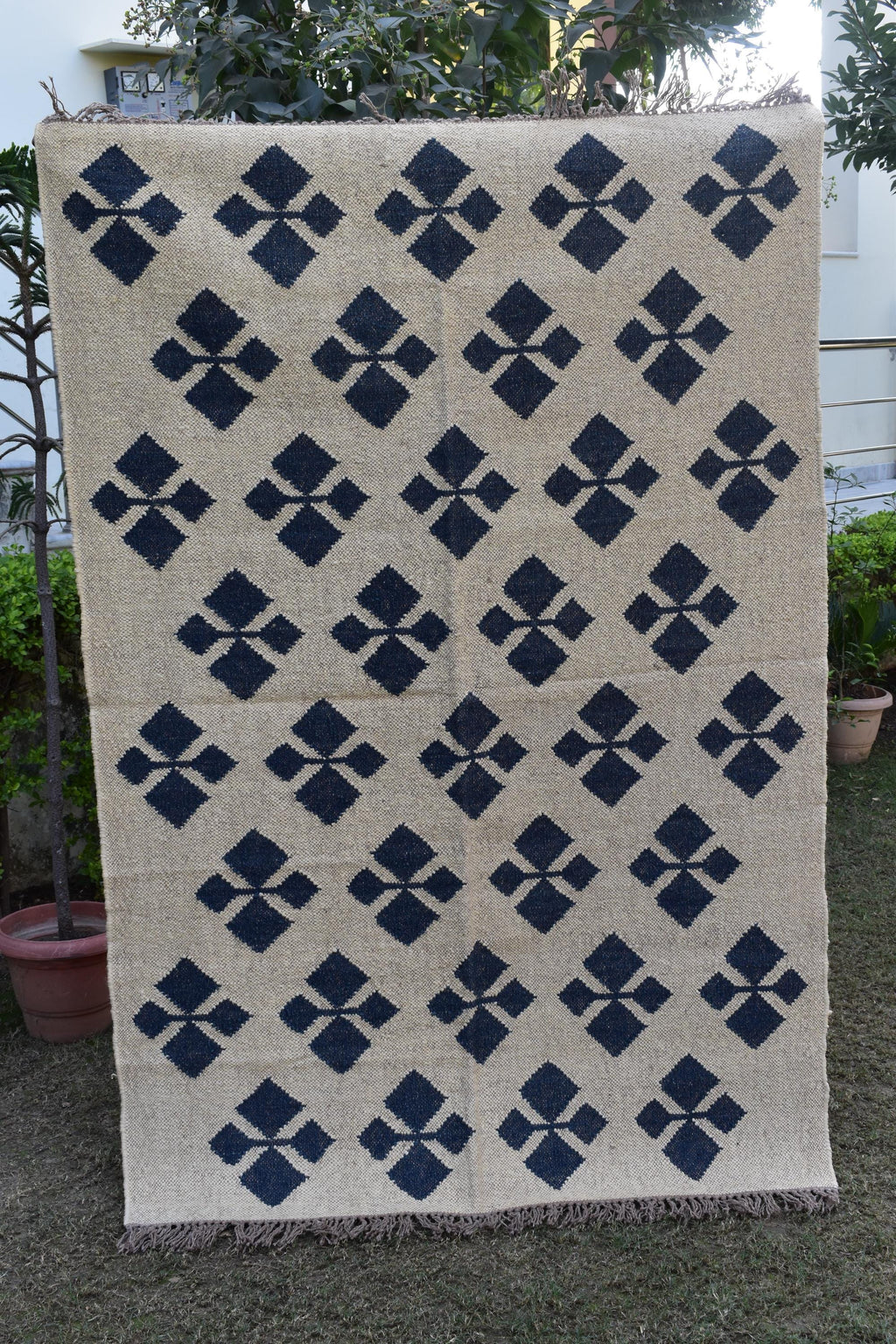 Wool & Jute Kilim Rug Bohemian Flatweave Carpet for Living Room Indian Handcrafted Wool and Jute Kilim Rug For Home Decor Living Room Area