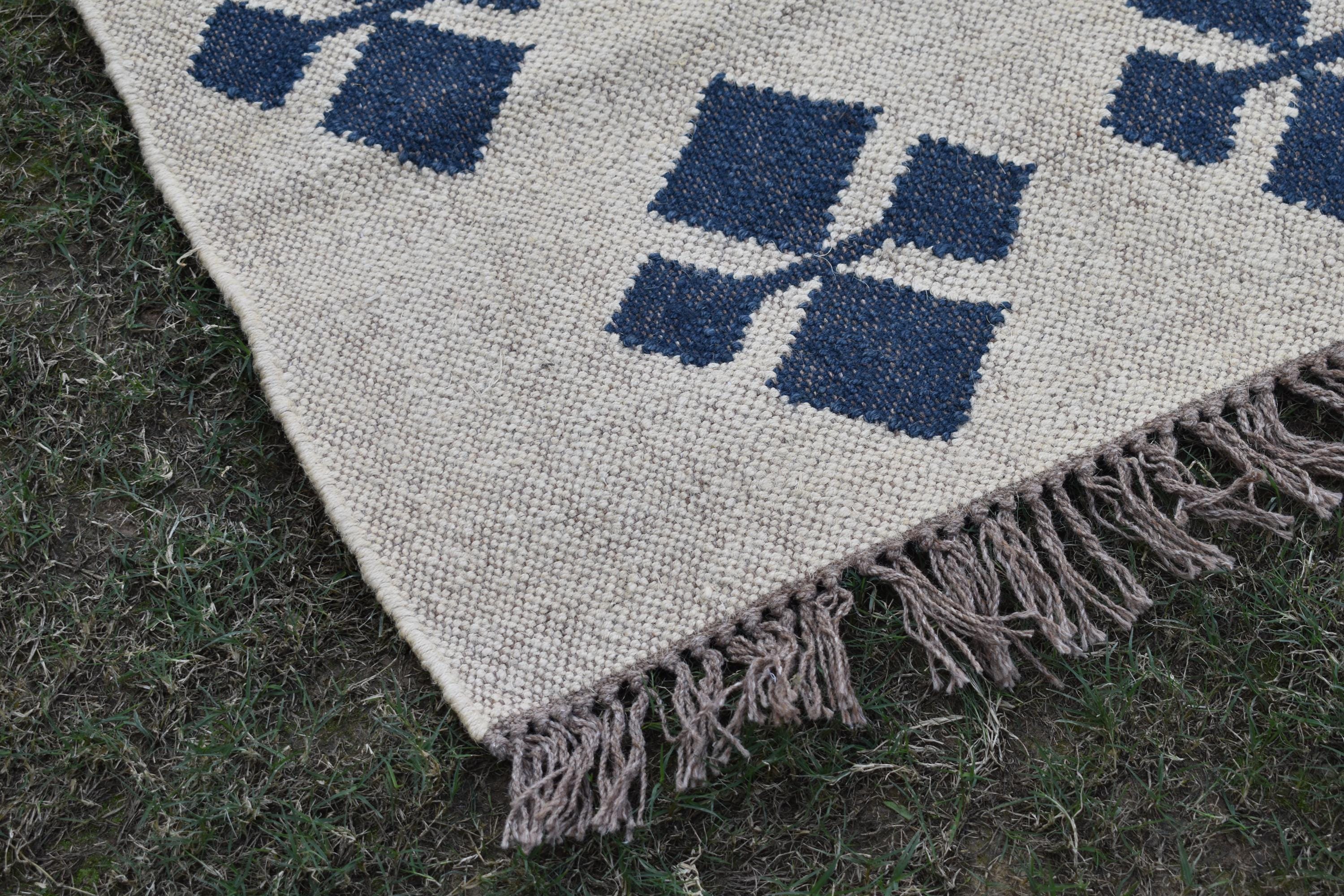 Wool & Jute Kilim Rug Bohemian Flatweave Carpet for Living Room Indian Handcrafted Wool and Jute Kilim Rug For Home Decor Living Room Area
