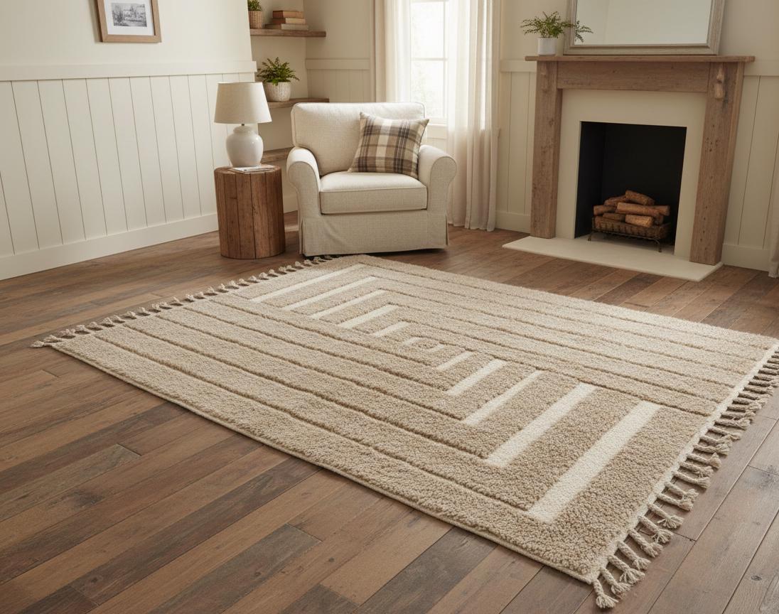 Handmade Moroccan Rug, Beni Ourain Shaggy Wool Rug, Thick Pile Rectangular Area Carpet, Modern Minimalist Boho Rug