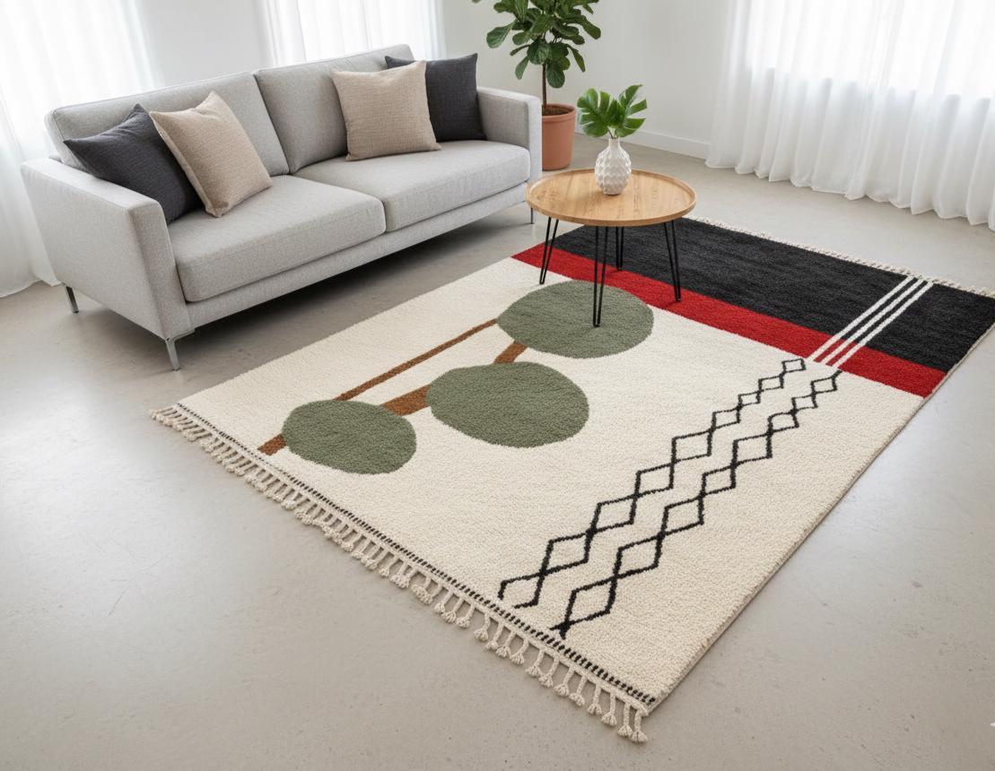 Custom Moroccan Beni Ourain Rug, Handwoven Shag Rug, Rectangular Plush Wool Berber Carpet, Scandinavian Boho Style